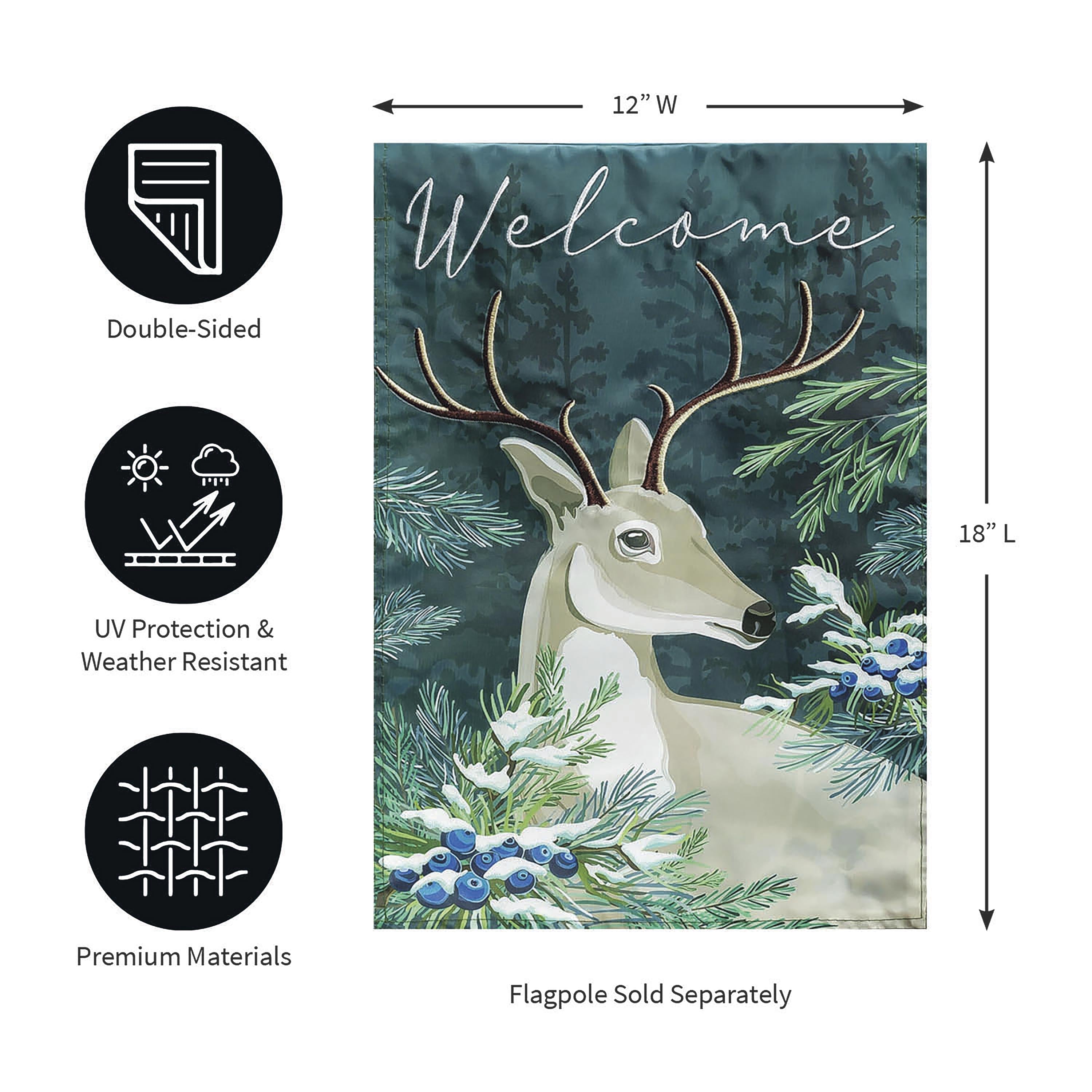 Woodland Deer Welcome Applique Garden Flag - Sports Collectibles, Sports Memorabilia, Sports Fan Shop, Sports Gifts