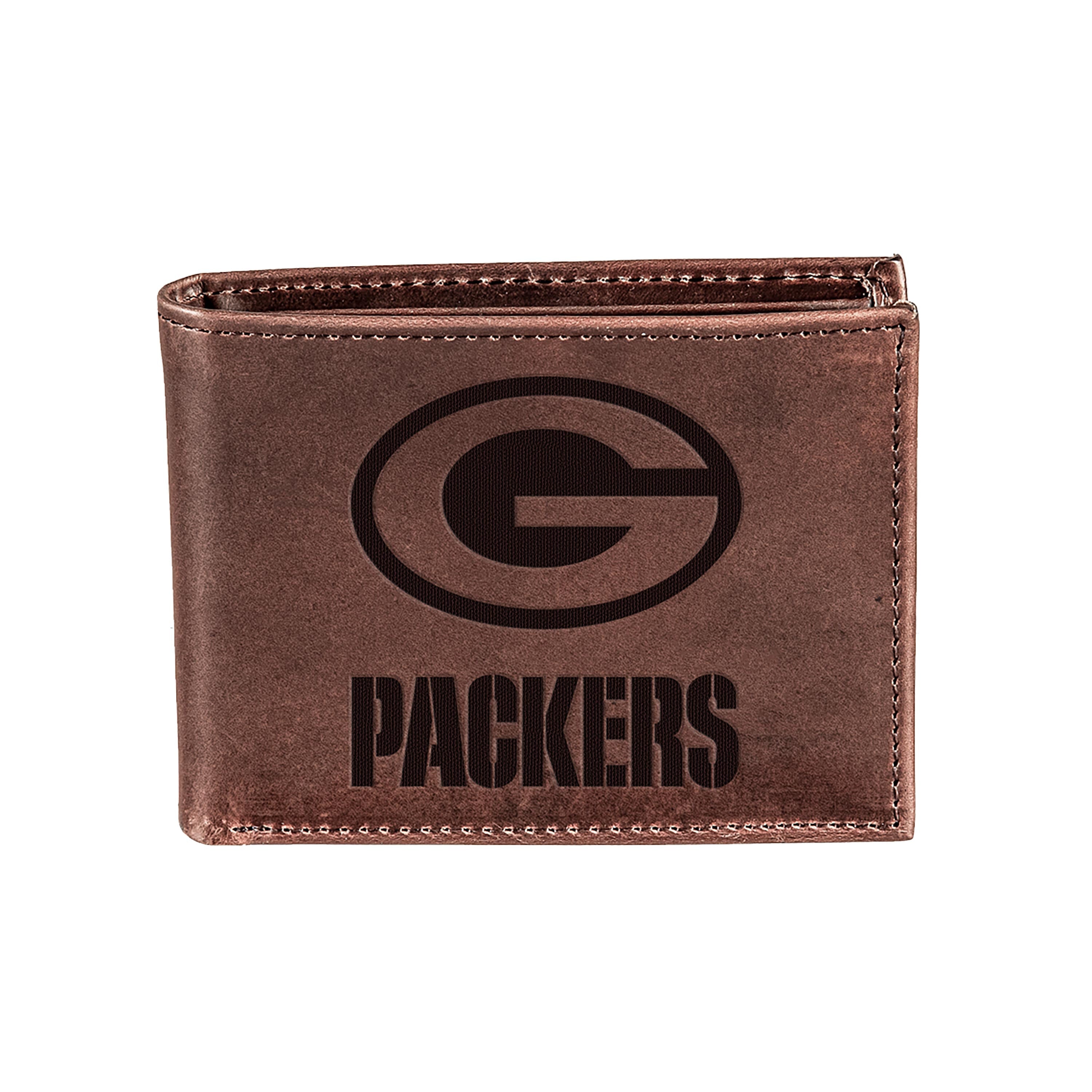 Green Bay Packers, Bi-Fold Wallet, Brown, CH, 100% Genuine Leather - Sports Collectibles, Sports Memorabilia, Sports Fan Shop, Sports Gifts