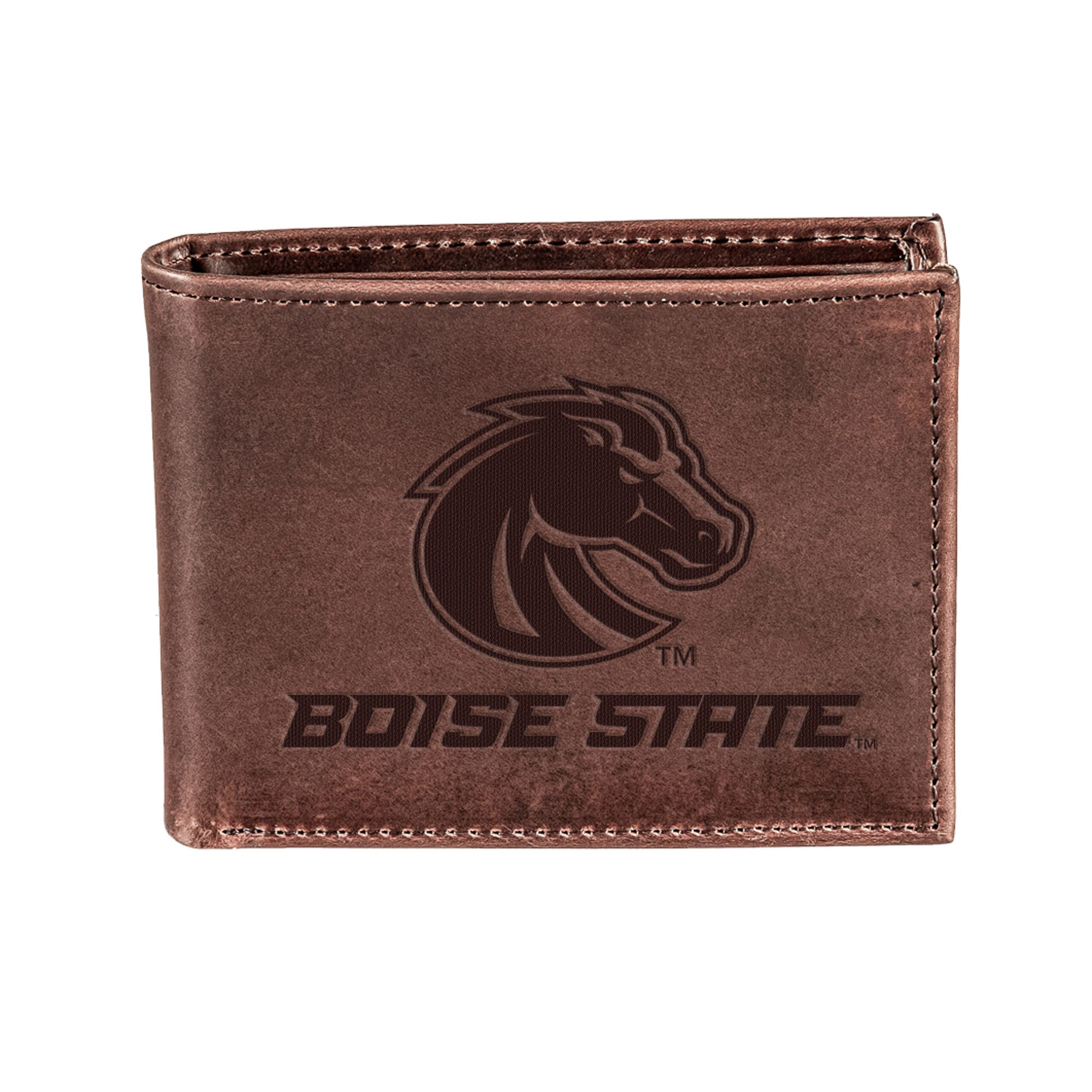 Boise State University, Bi-Fold Wallet, Brown, CH, 100% Genuine Leather - Sports Collectibles, Sports Memorabilia, Sports Fan Shop, Sports Gifts