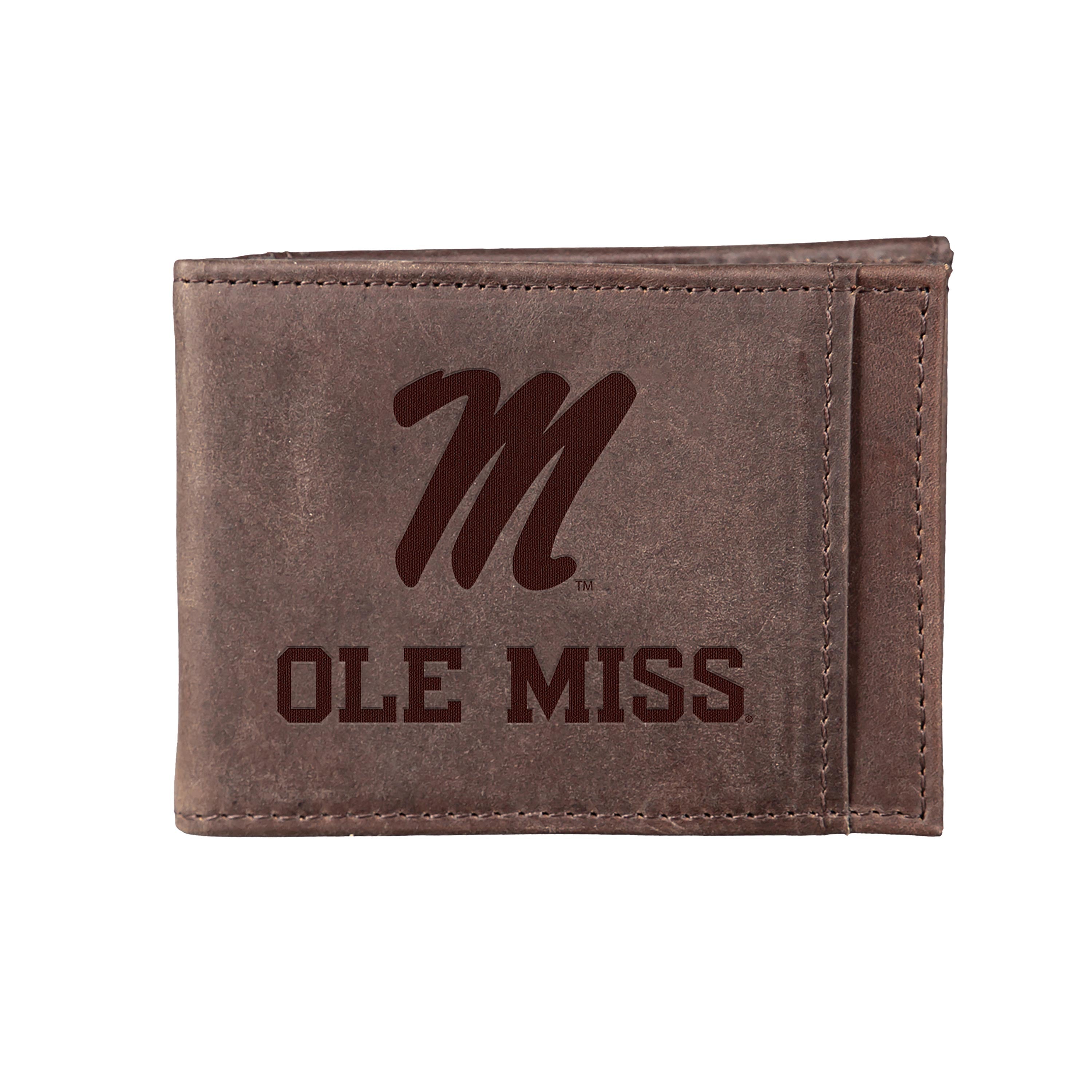 Front Pocket Wallet w/ RFID Blocking, University of Mississippi, Brown - Sports Collectibles, Sports Memorabilia, Sports Fan Shop, Sports Gifts