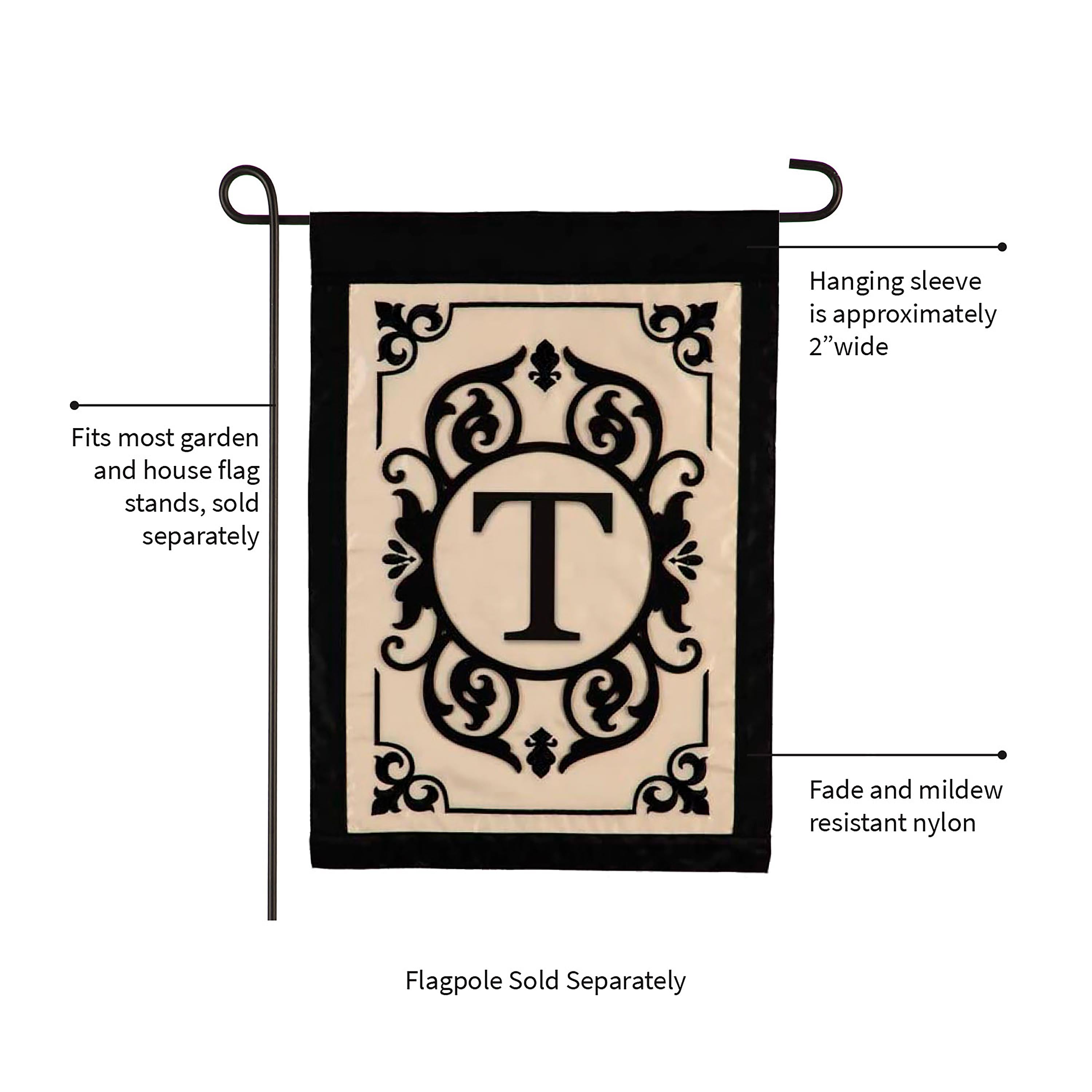 Cambridge Monogram Garden Applique Flag, Letter T - Sports Collectibles, Sports Memorabilia, Sports Fan Shop, Sports Gifts
