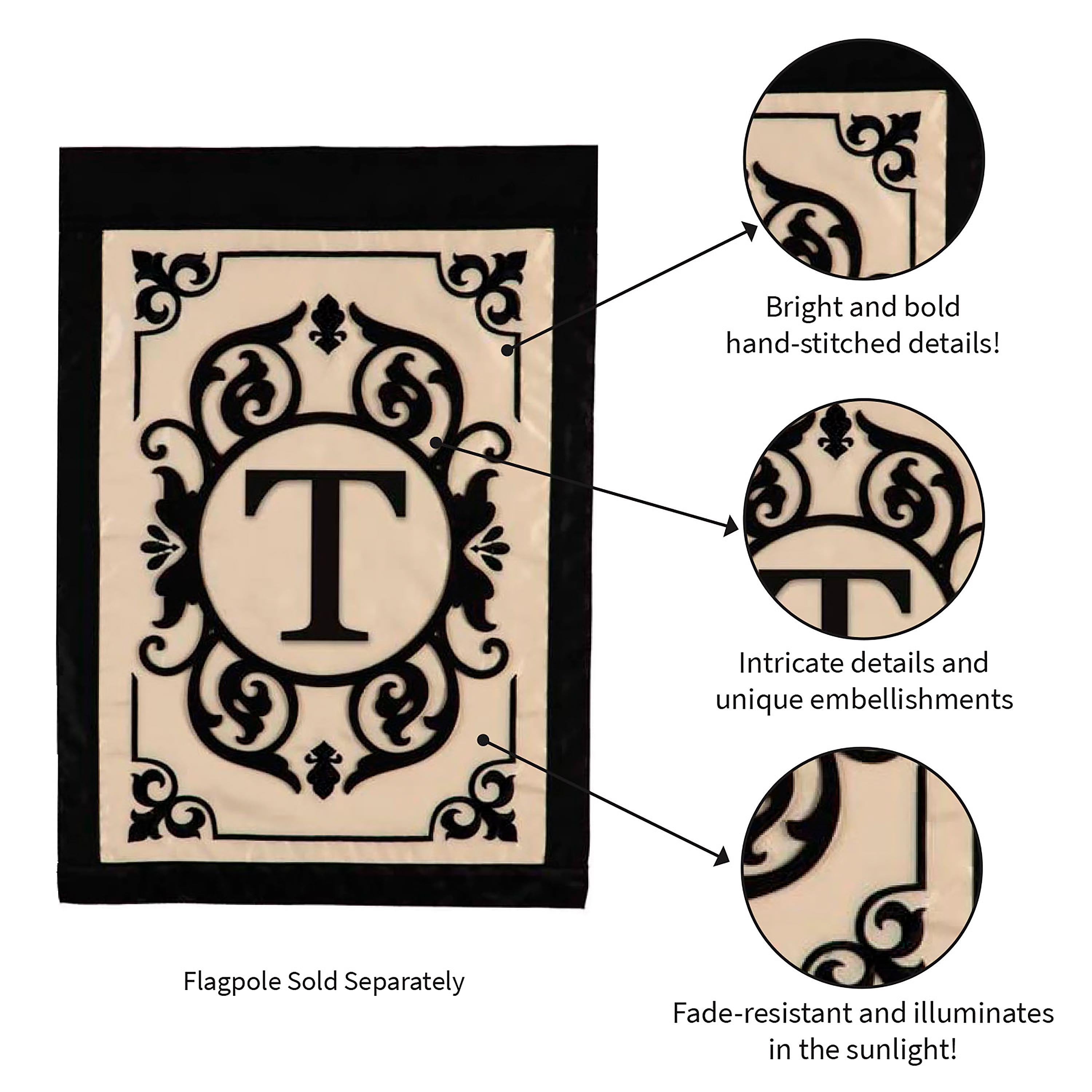 Cambridge Monogram Garden Applique Flag, Letter T - Sports Collectibles, Sports Memorabilia, Sports Fan Shop, Sports Gifts