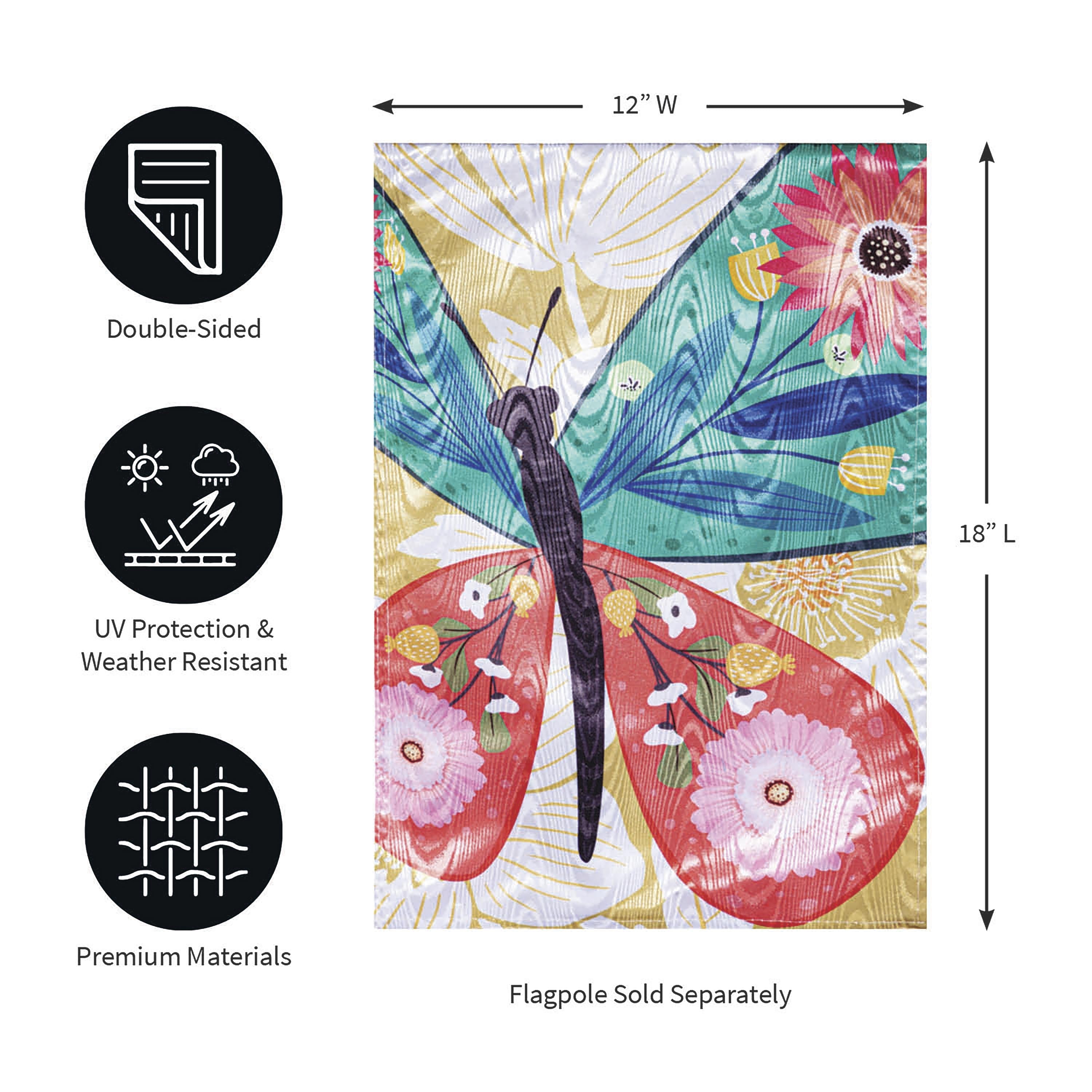 Folk Butterfly Moire Garden Flag - Sports Collectibles, Sports Memorabilia, Sports Fan Shop, Sports Gifts