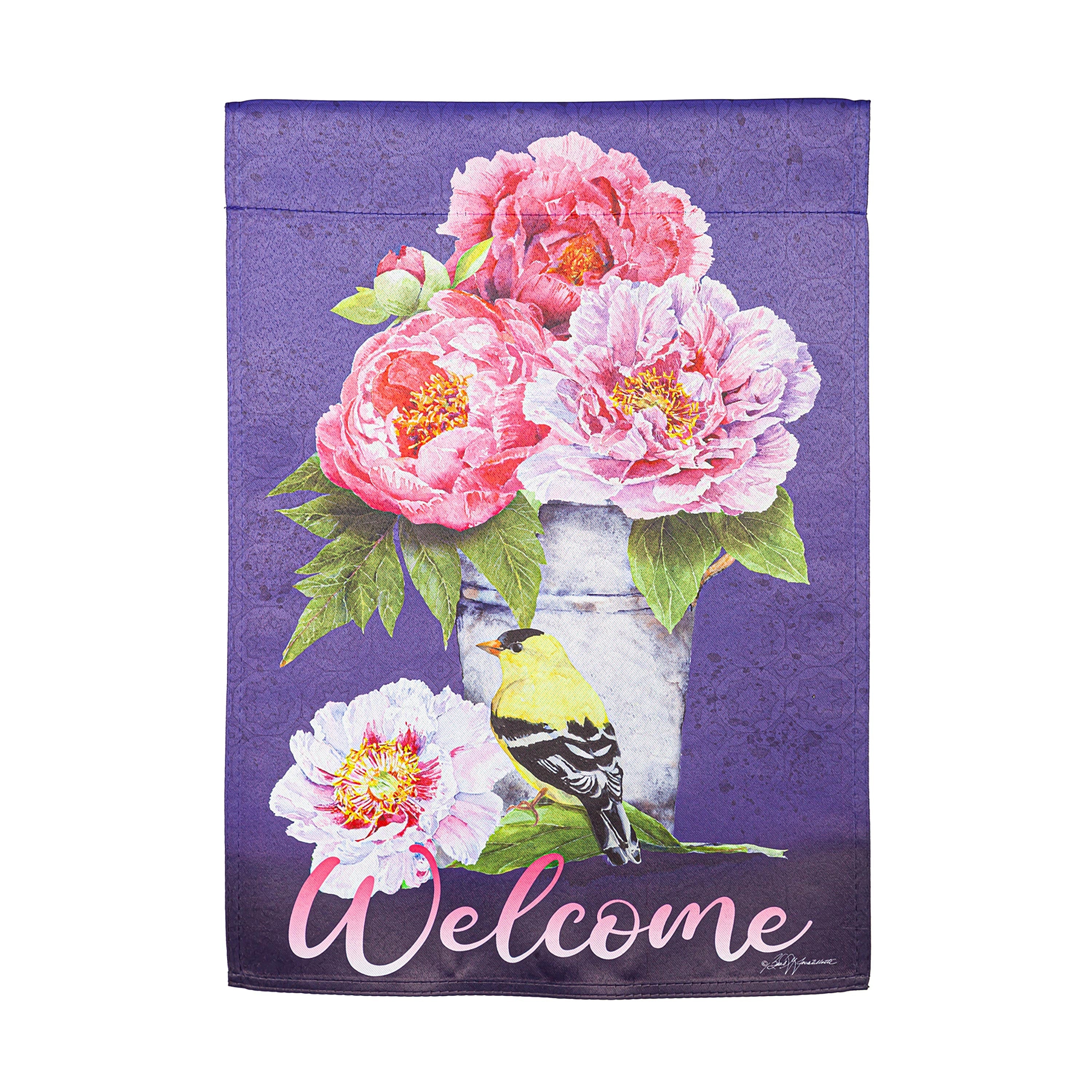 Bucket of Peonies Suede Garden Flag - Sports Collectibles, Sports Memorabilia, Sports Fan Shop, Sports Gifts