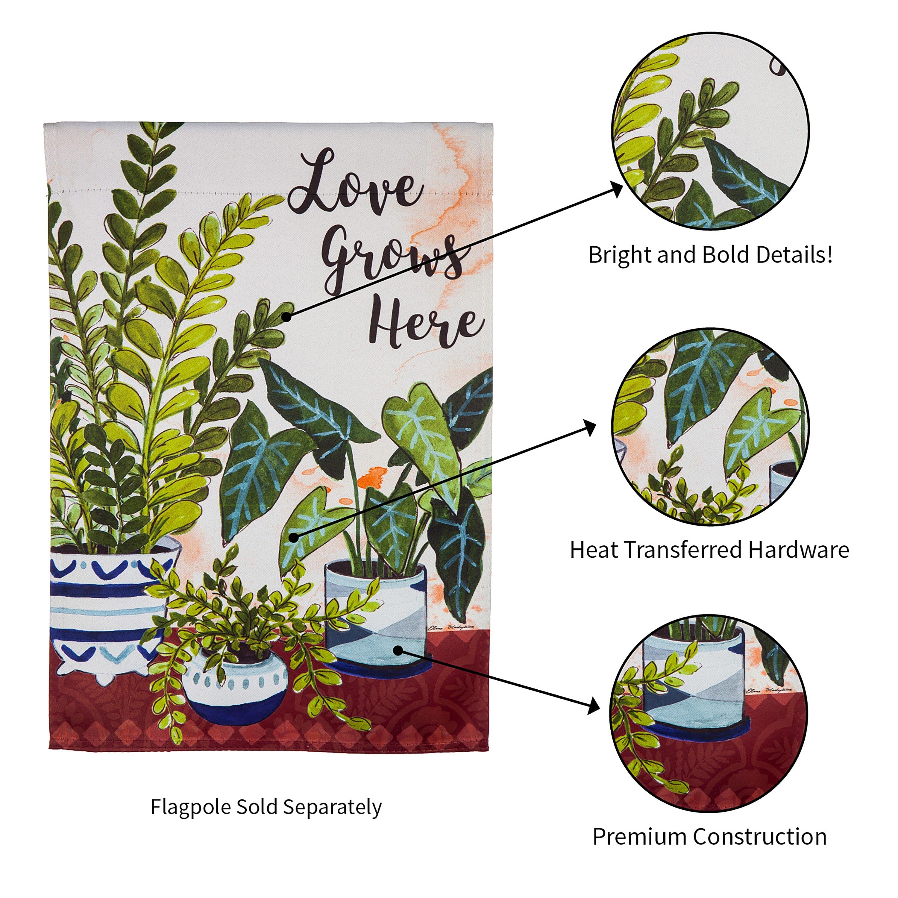 Love Grows Here Houseplants Garden Suede Flag - Sports Collectibles, Sports Memorabilia, Sports Fan Shop, Sports Gifts