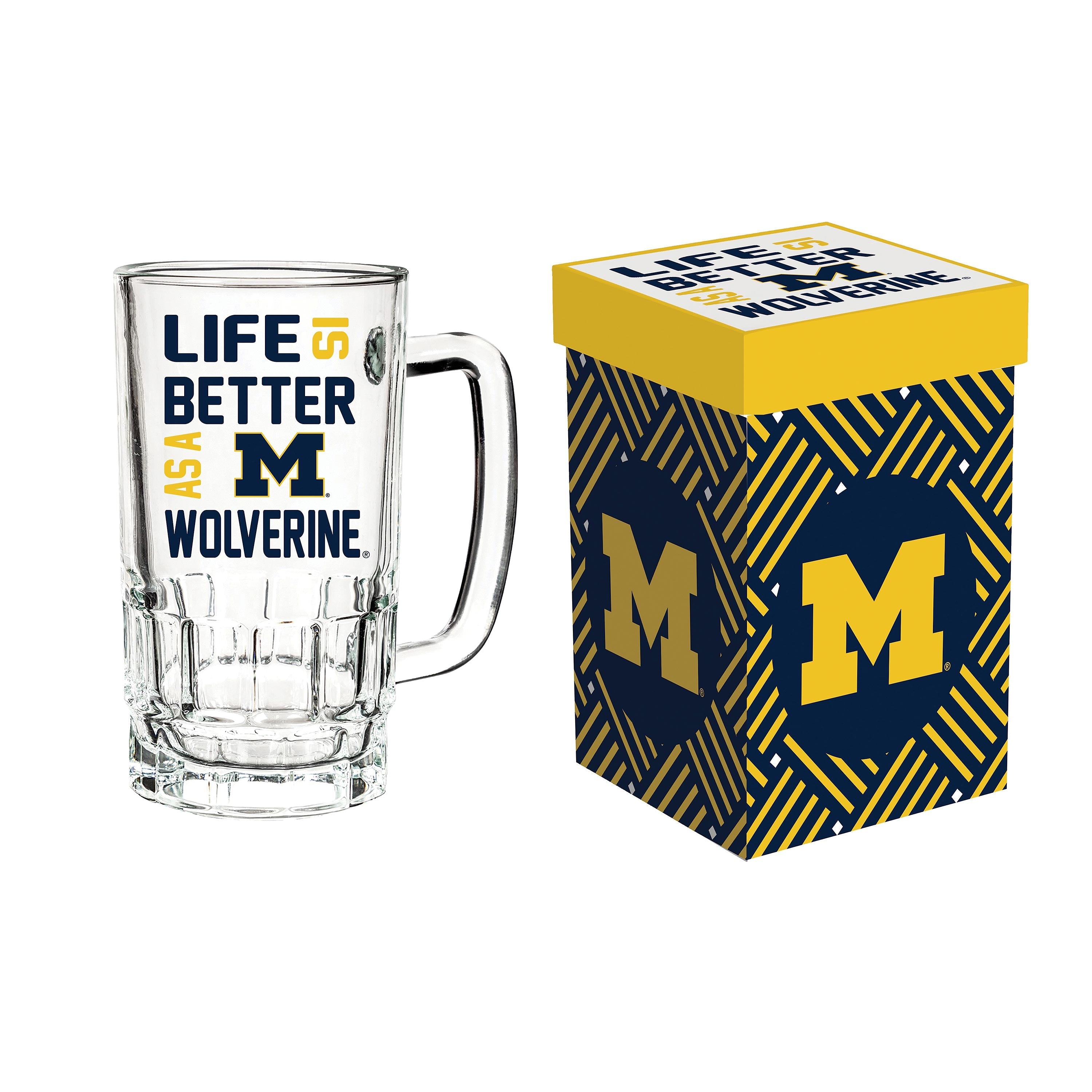 Glass Tankard Cup, with Gift Box, University of Michigan - Sports Collectibles, Sports Memorabilia, Sports Fan Shop, Sports Gifts
