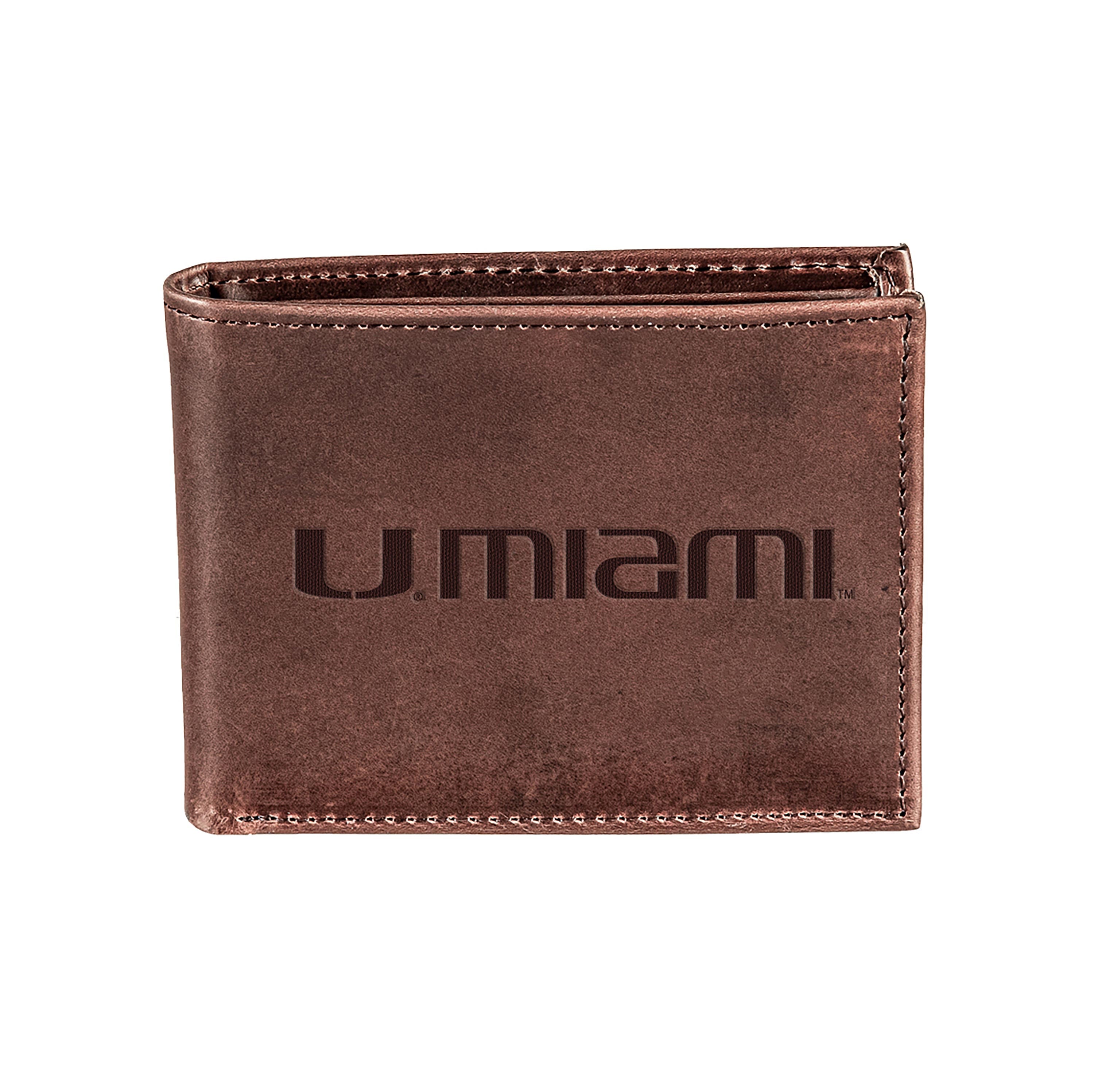 University of Miami, Bi-Fold Wallet, Brown, CH, 100% Genuine Leather - Sports Collectibles, Sports Memorabilia, Sports Fan Shop, Sports Gifts
