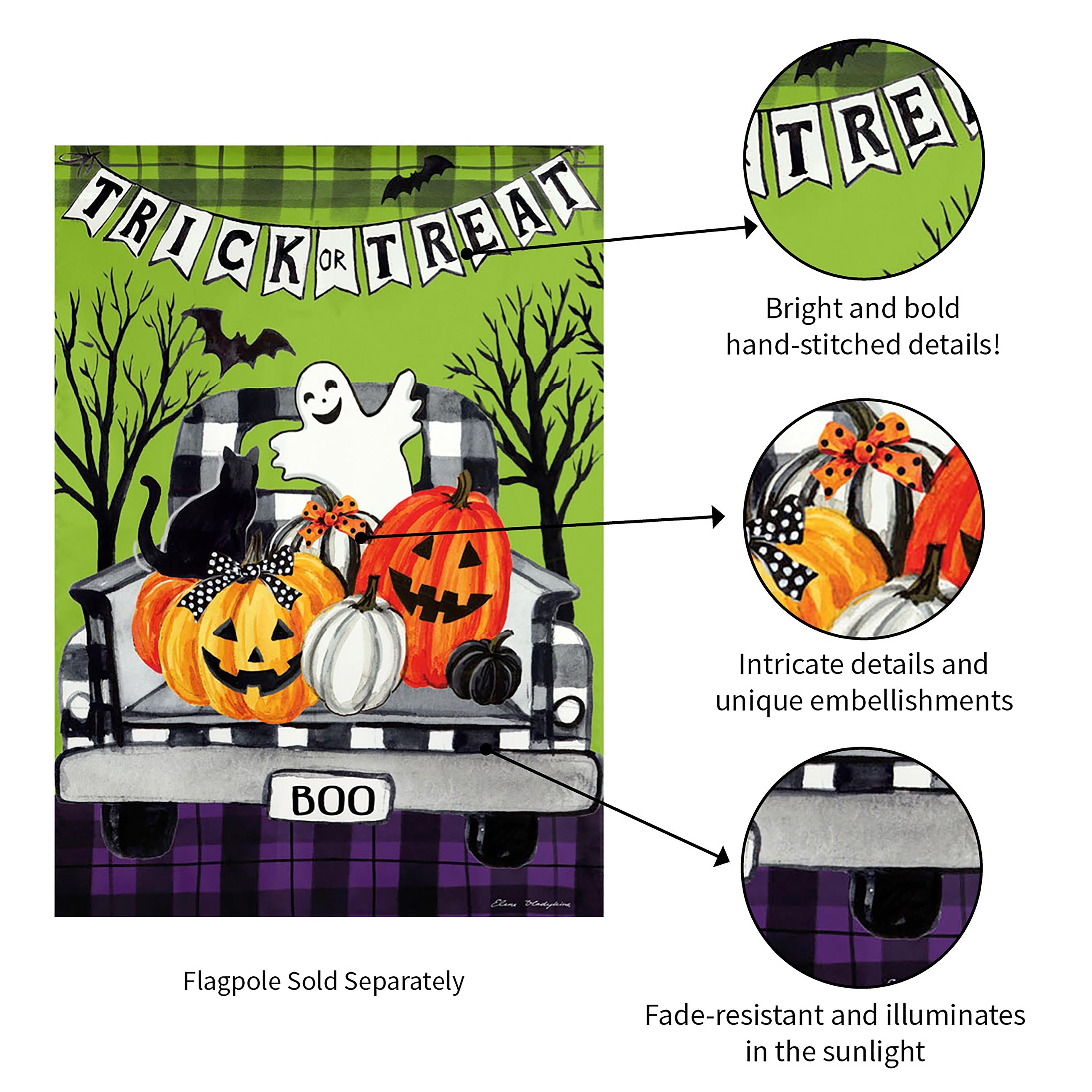 Trick-or-Treat Truck Garden Suede Flag - Sports Collectibles, Sports Memorabilia, Sports Fan Shop, Sports Gifts
