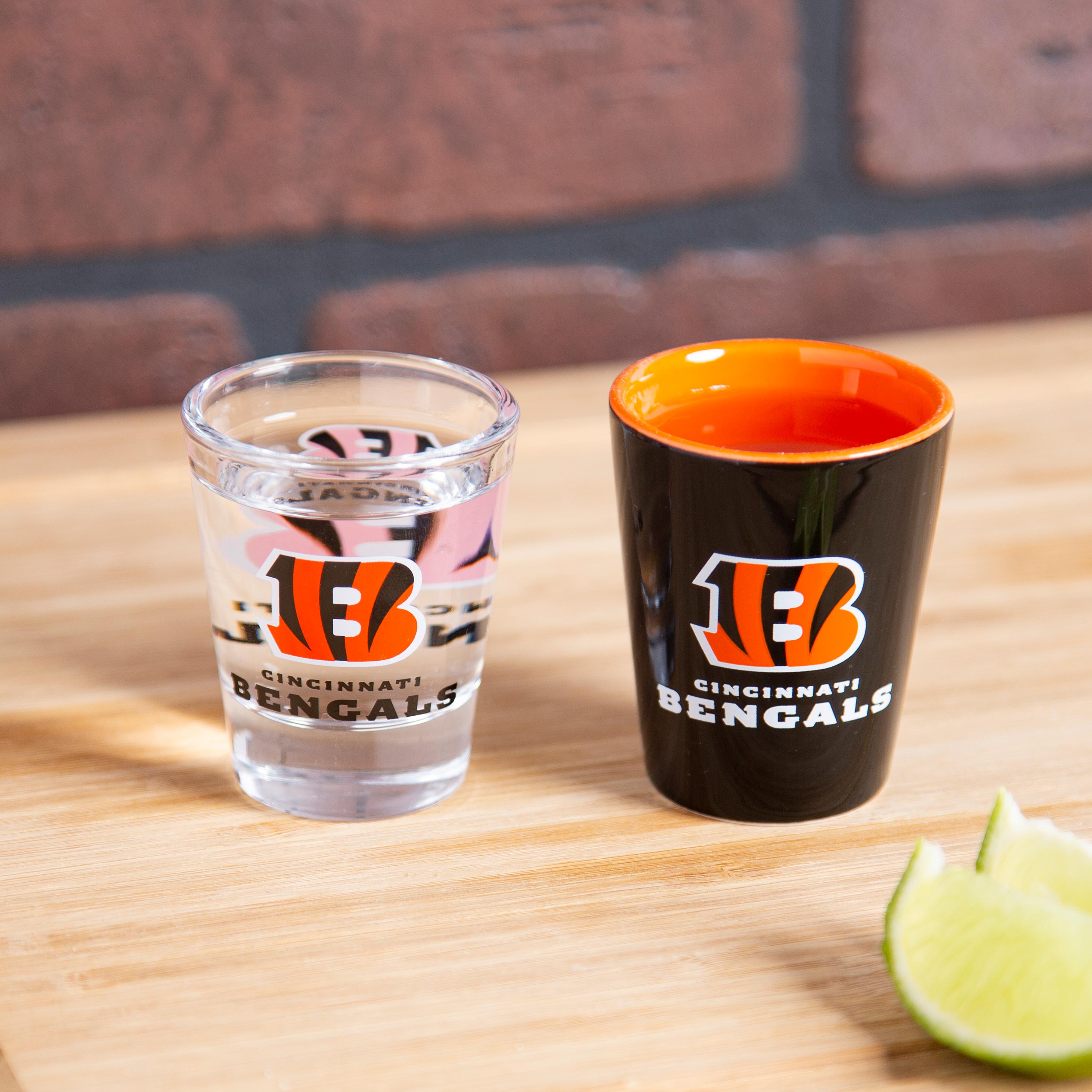 Cincinnati Bengals 4-Piece Ceramic and Glass 2oz. Shot Glass Set - Sports Collectibles, Sports Memorabilia, Sports Fan Shop, Sports Gifts