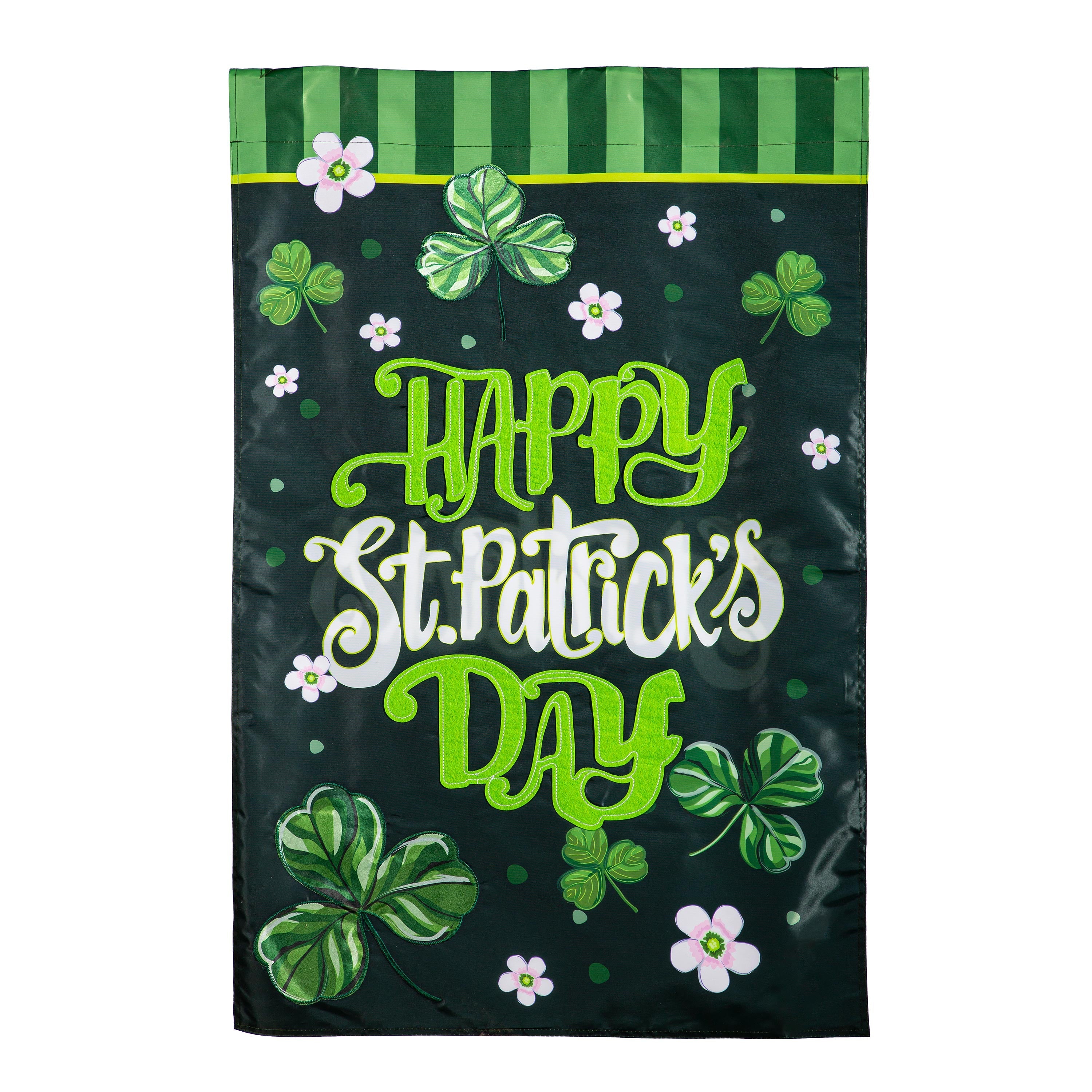 Happy St. Patrick's Day Shamrocks Applique House Flag - Sports Collectibles, Sports Memorabilia, Sports Fan Shop, Sports Gifts