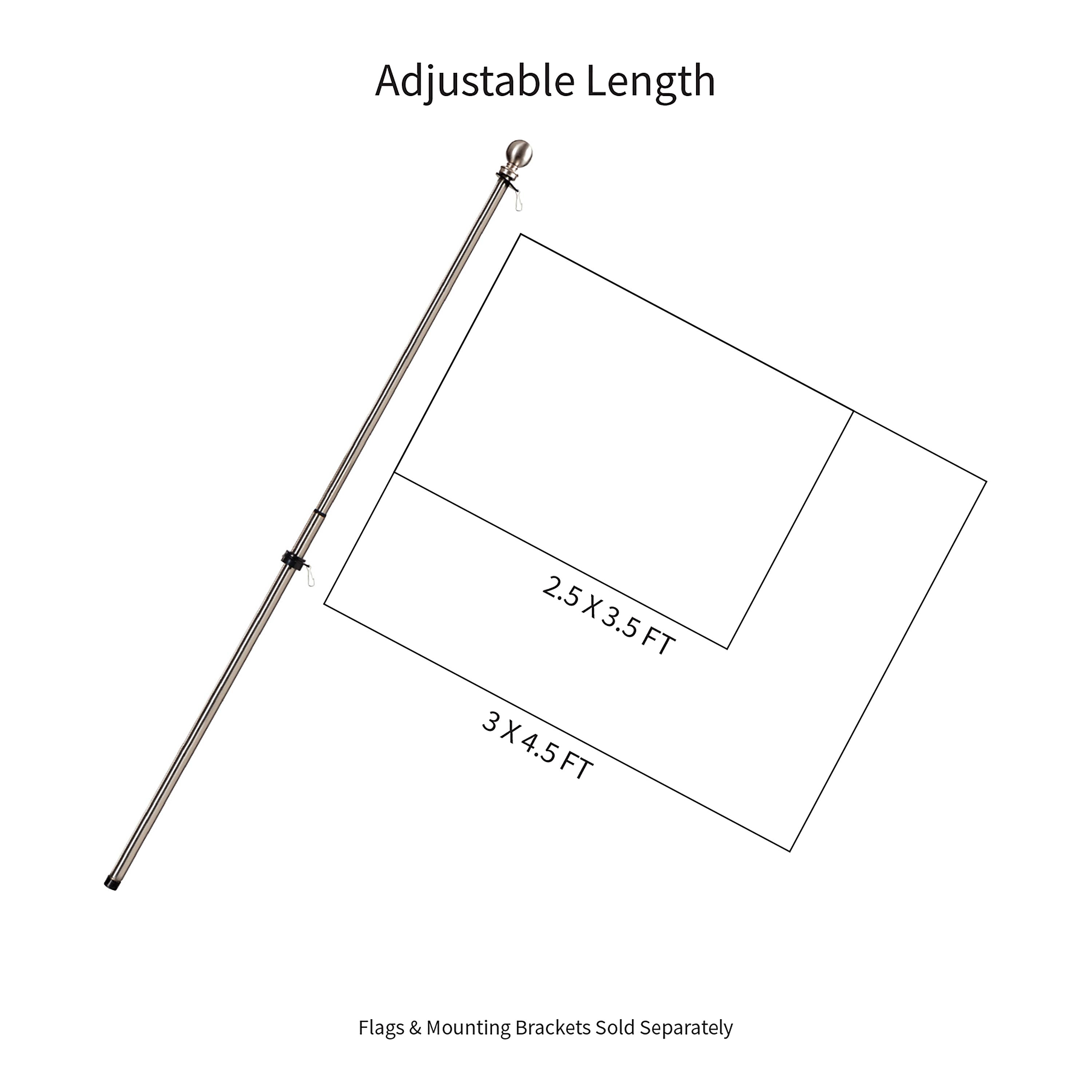 Extendable Metal House Flag Pole, Silver - Sports Collectibles, Sports Memorabilia, Sports Fan Shop, Sports Gifts