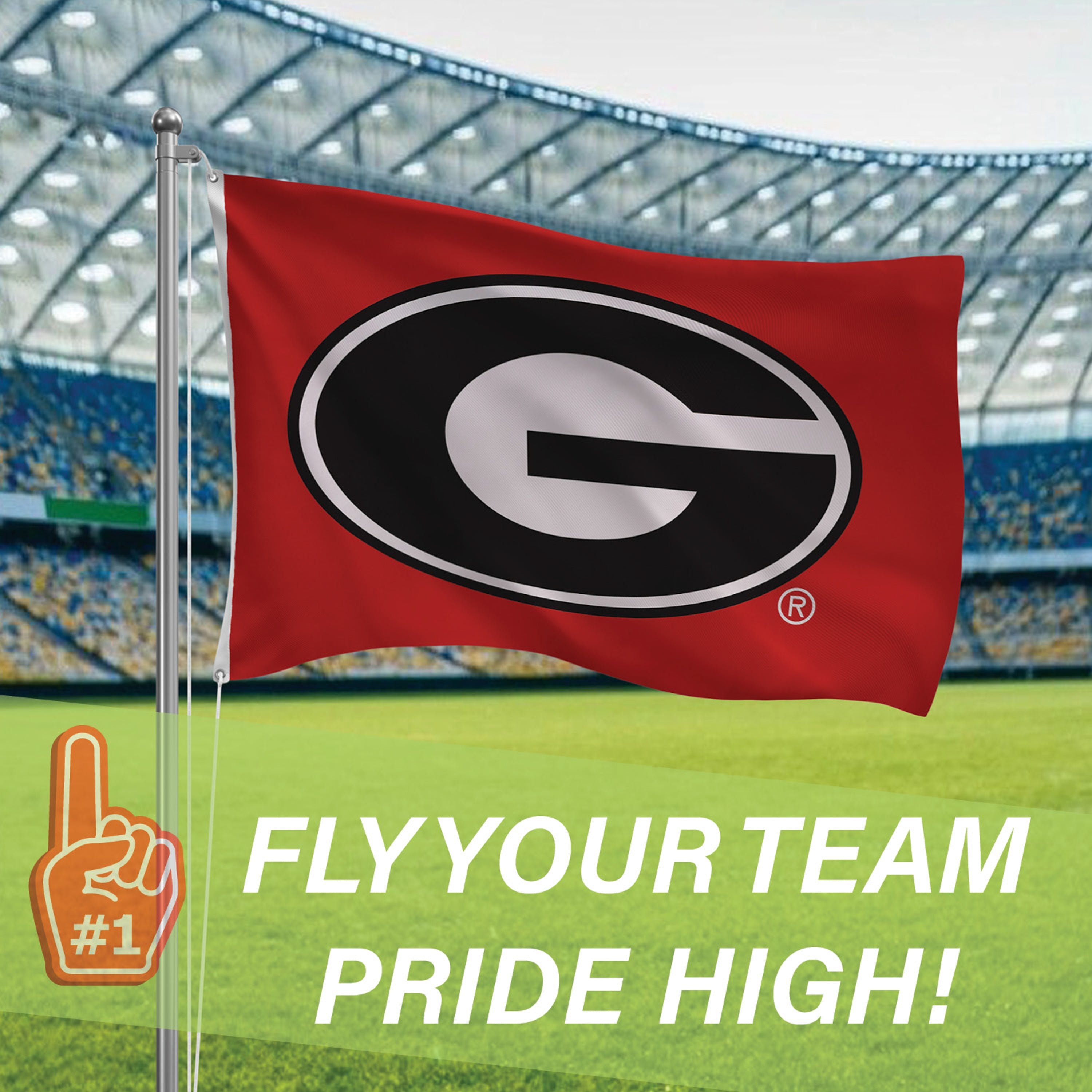 University of Georgia Single Sided Estate Flag with 2 Grommets, 3'x5' - Sports Gifts, Sports Memorabilia, Sports Collectibles, Fan Shop