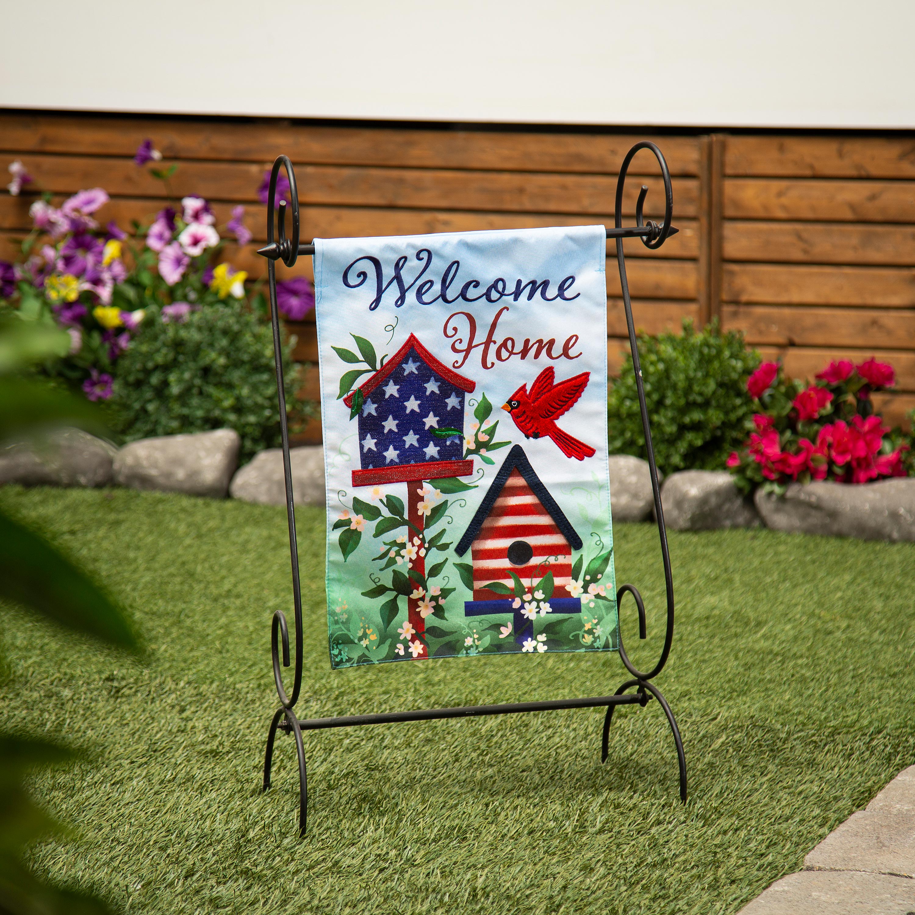Patriotic Birdhouse Welcome Linen Garden Flag - Sports Collectibles, Sports Memorabilia, Sports Fan Shop, Sports Gifts