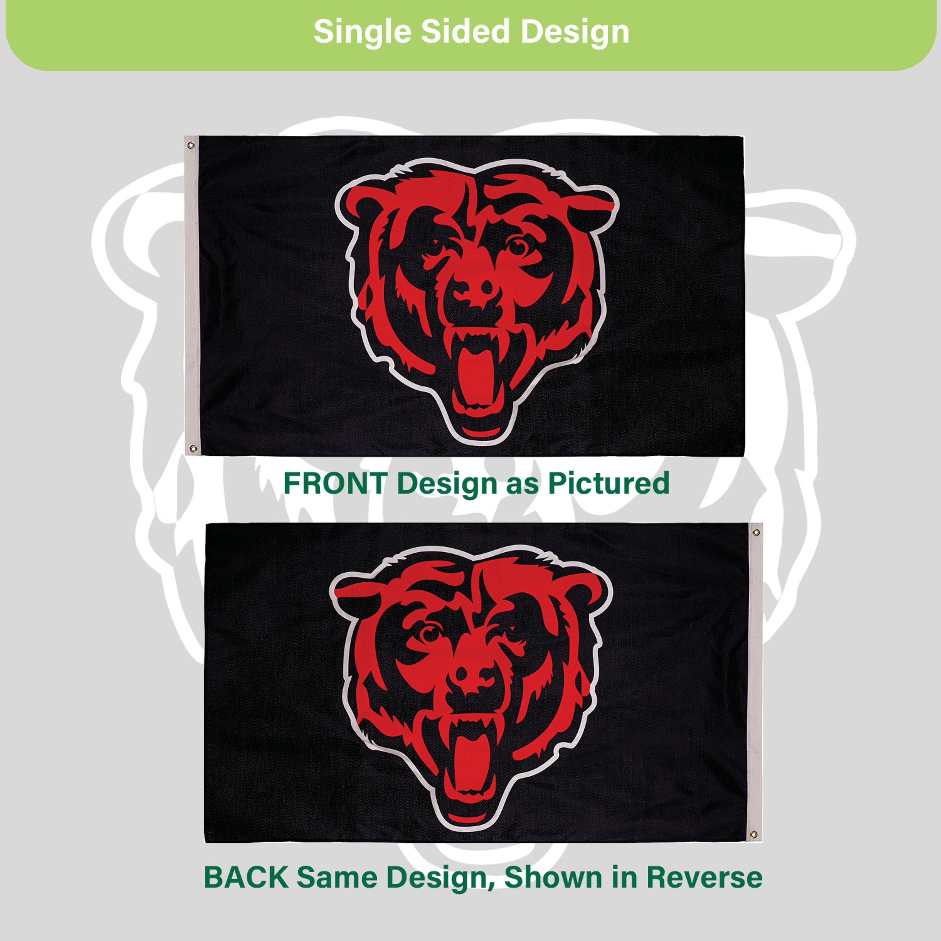 Chicago Bears Single Sided Estate Flag with 2 Grommets, 3'x5' - Sports Gifts, Sports Memorabilia, Sports Collectibles, Fan Shop