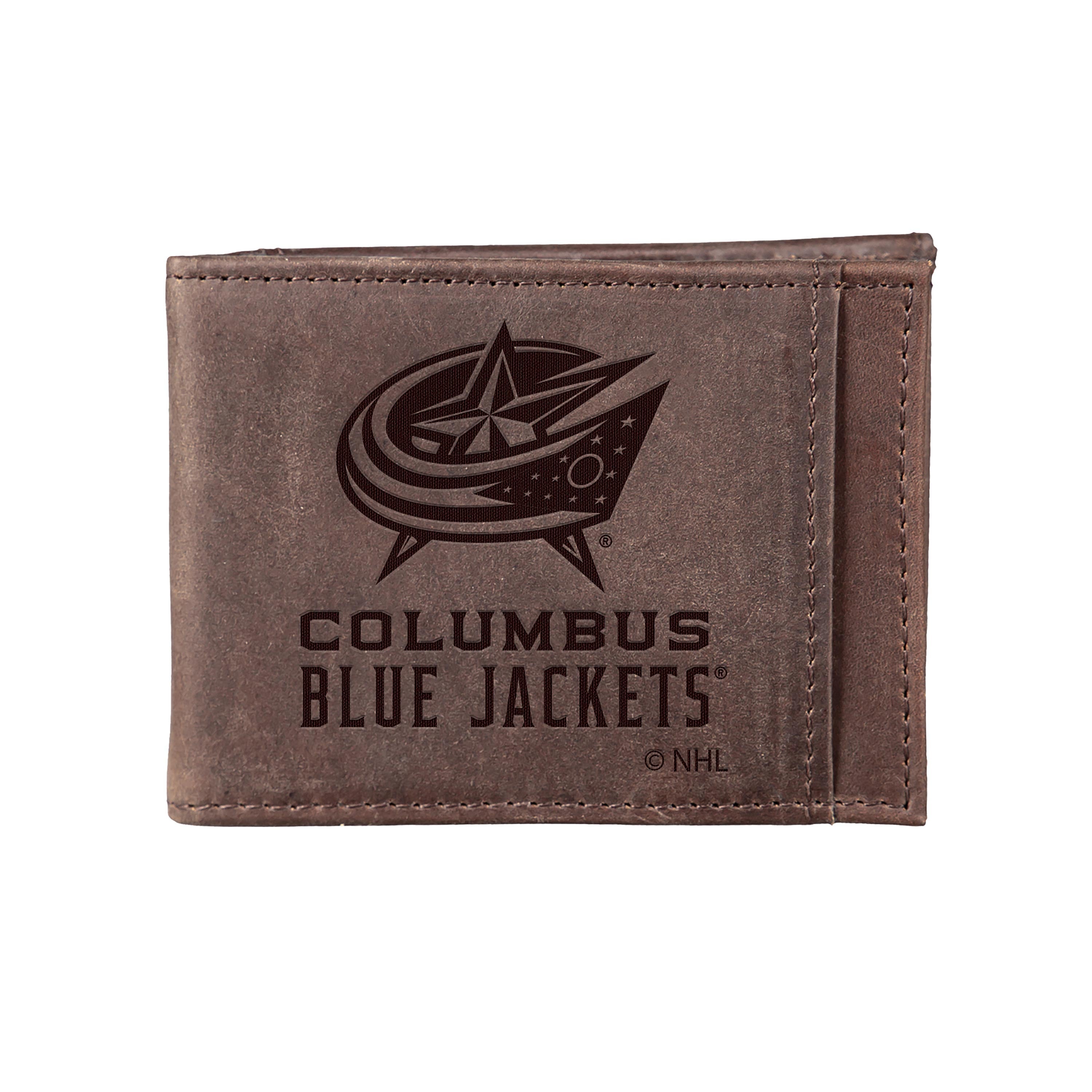 Front Pocket Wallet w/ RFID Blocking, Columbus Blue Jackets, Brown - Sports Collectibles, Sports Memorabilia, Sports Fan Shop, Sports Gifts