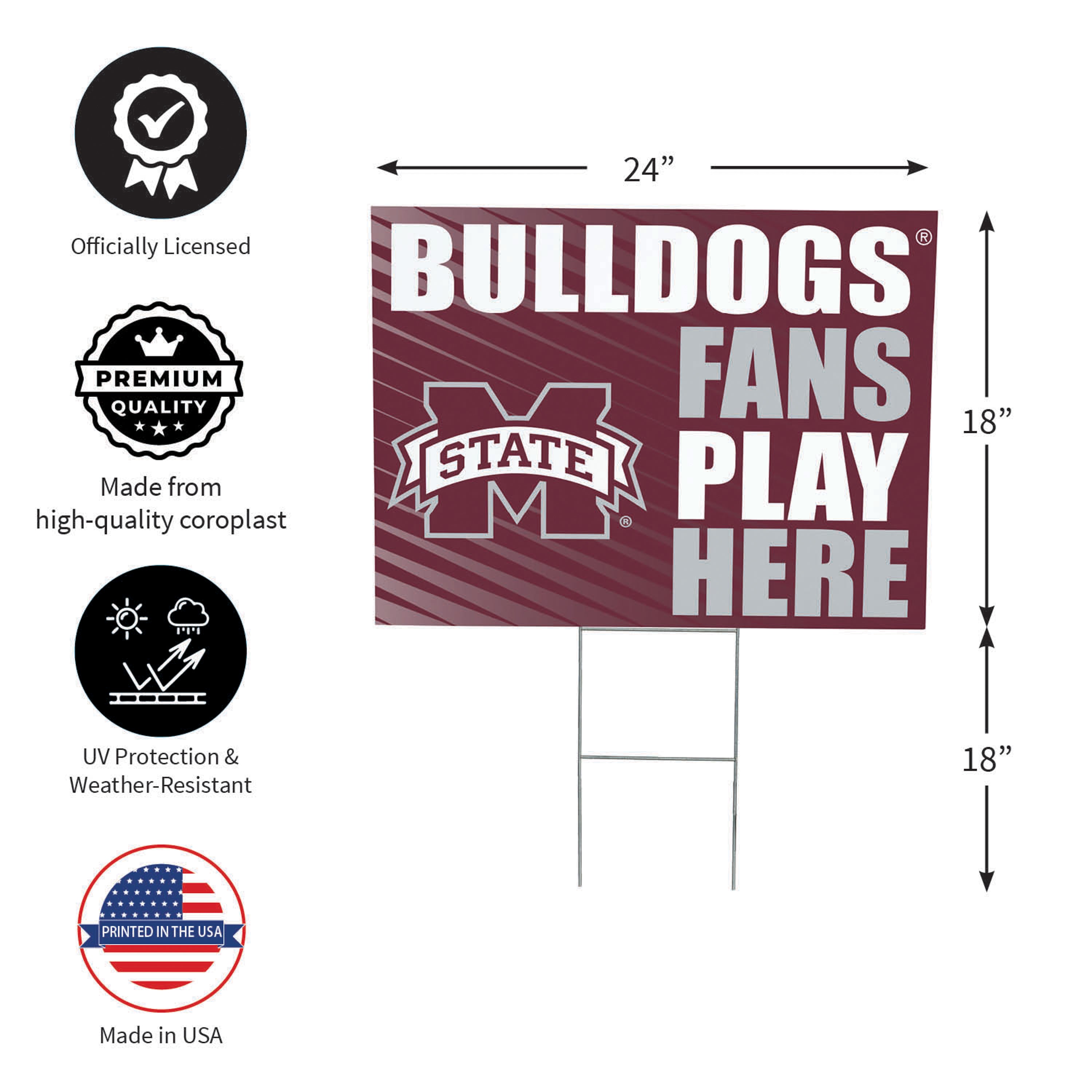 Mississippi State University Coroplast Yard Sign "Fans Play Here" - Sports Collectibles, Sports Memorabilia, Sports Fan Shop, Sports Gifts