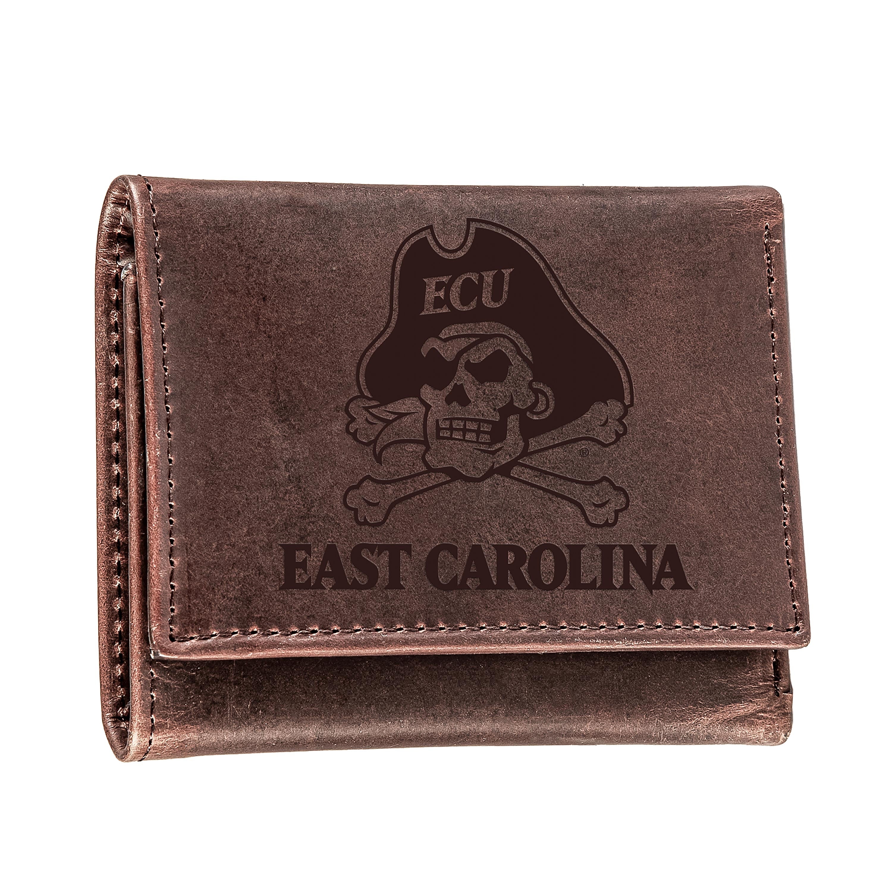 East Carolina University, Tri-Fold Wallet, Brown, CH, 100% Genuine Leather - Sports Collectibles, Sports Memorabilia, Sports Fan Shop, Sports Gifts