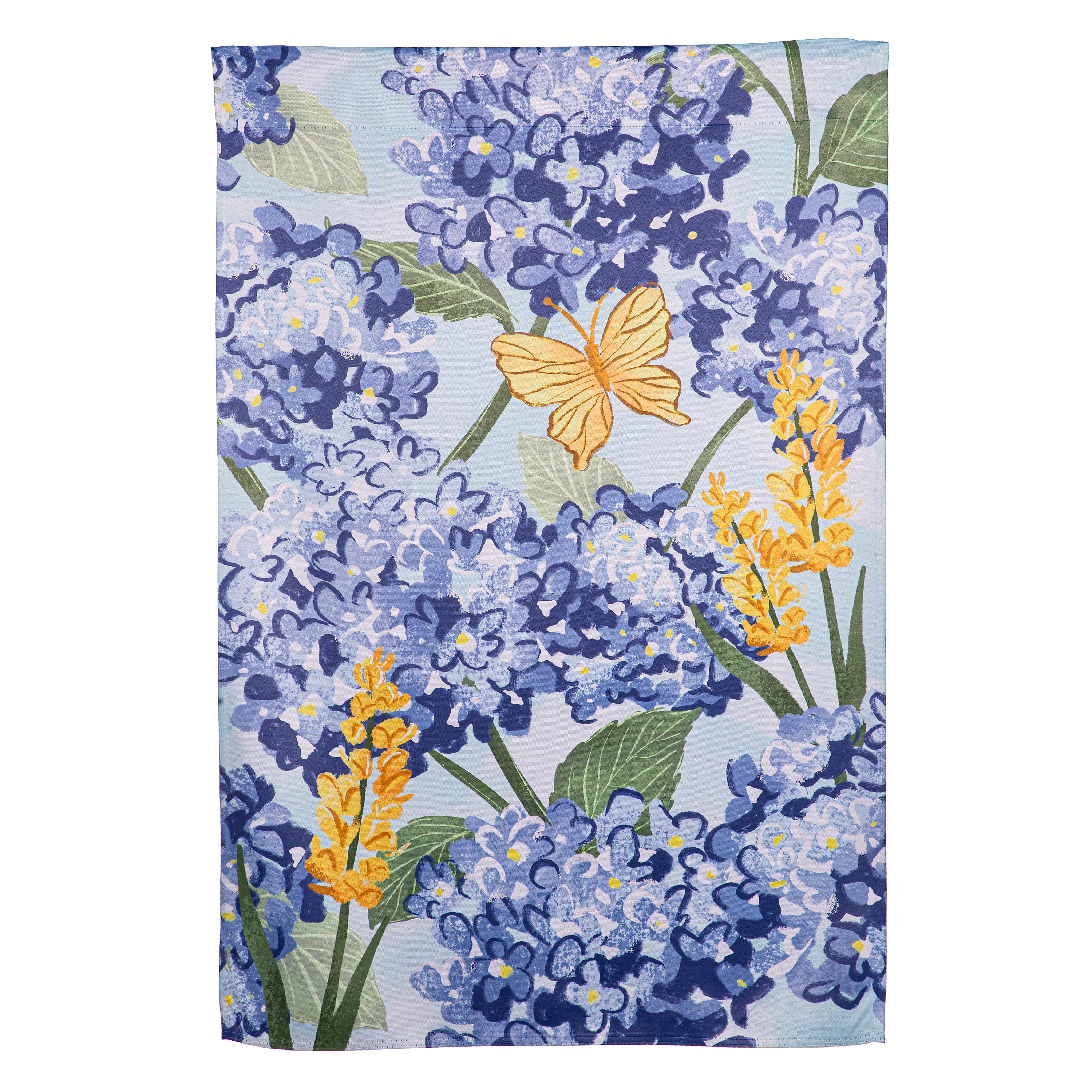 Coastal Citrus Hydrangeas and Butterflies Suede House Flag - Sports Collectibles, Sports Memorabilia, Sports Fan Shop, Sports Gifts