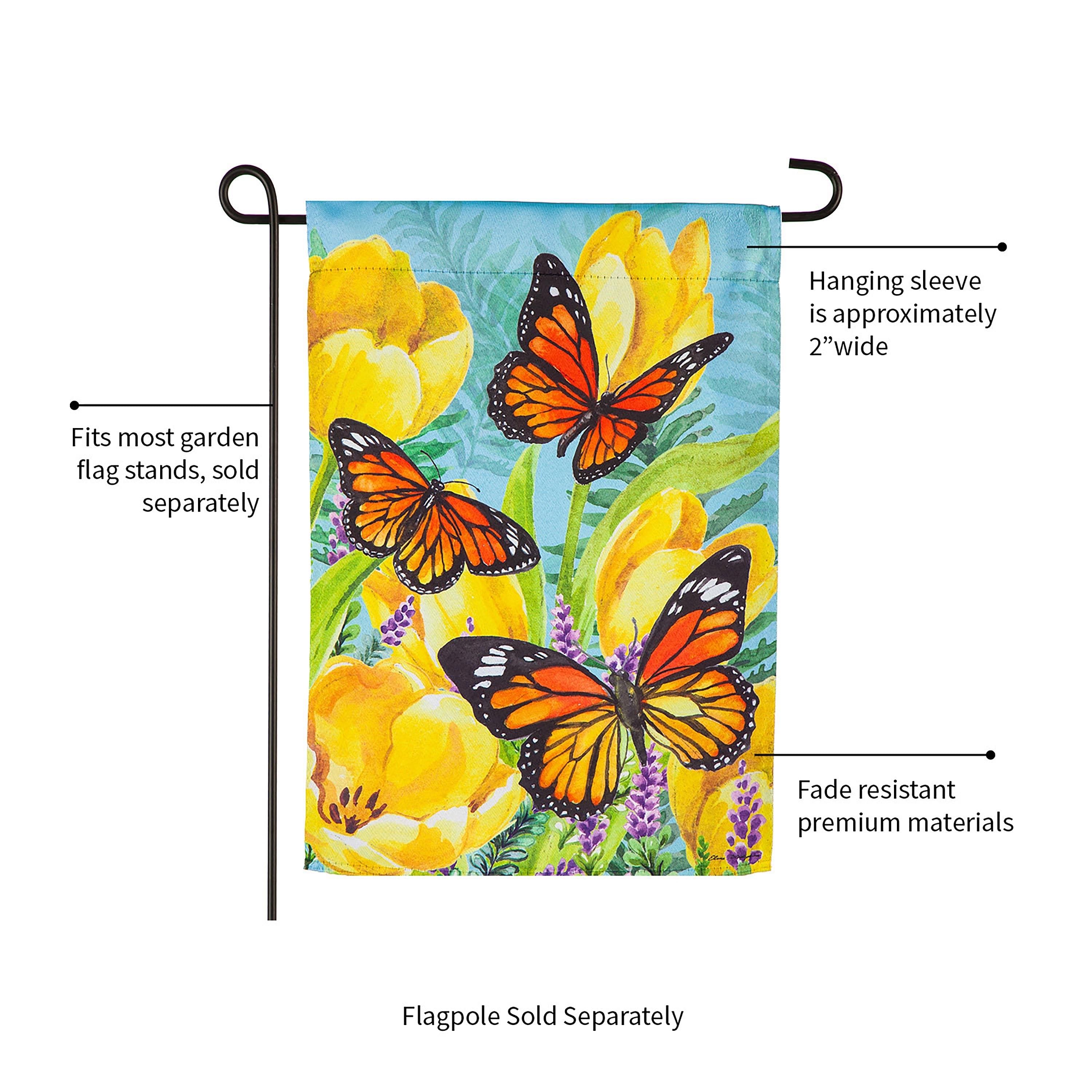 Tulip and Butterfly Garden Suede Flag - Sports Collectibles, Sports Memorabilia, Sports Fan Shop, Sports Gifts