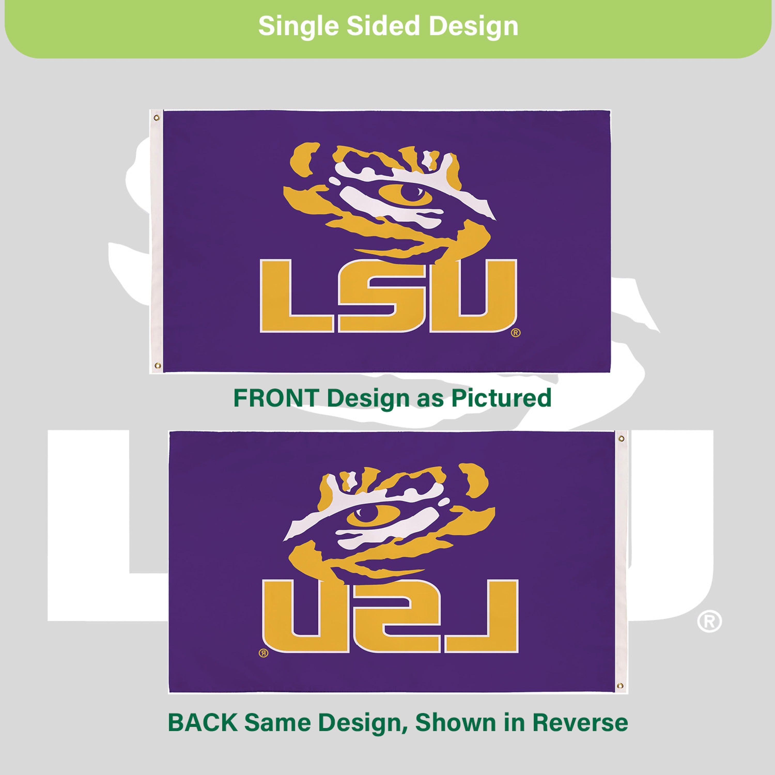 Louisiana State University Single Sided Estate Flag with 2 Grommets, 3'x5' - Sports Gifts, Sports Memorabilia, Sports Collectibles, Fan Shop