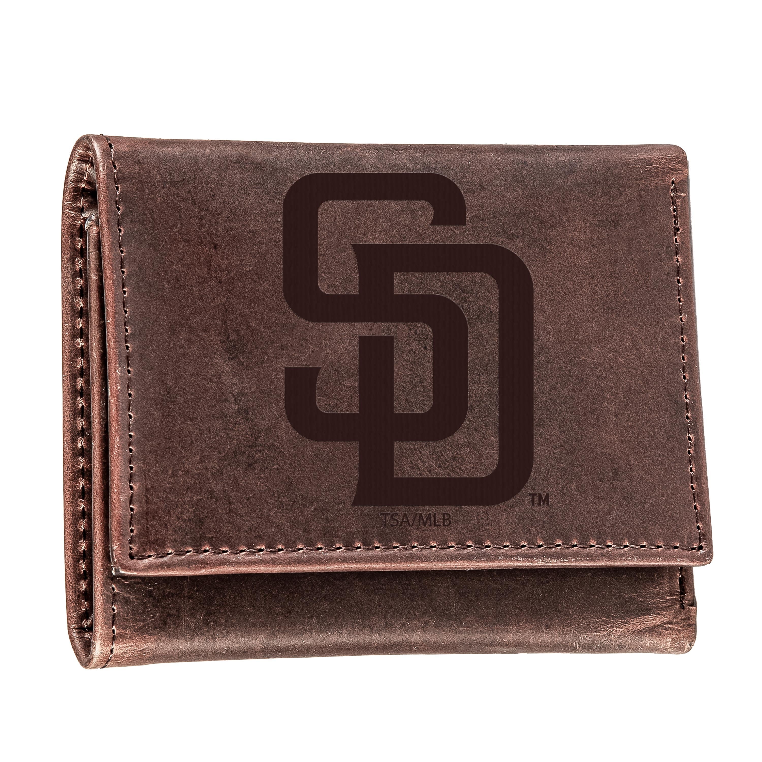 San Diego Padres Tri-Fold Wallet Brown 100% Genuine Leather - Sports Gifts, Sports Memorabilia, Sports Collectibles, Fan Shop