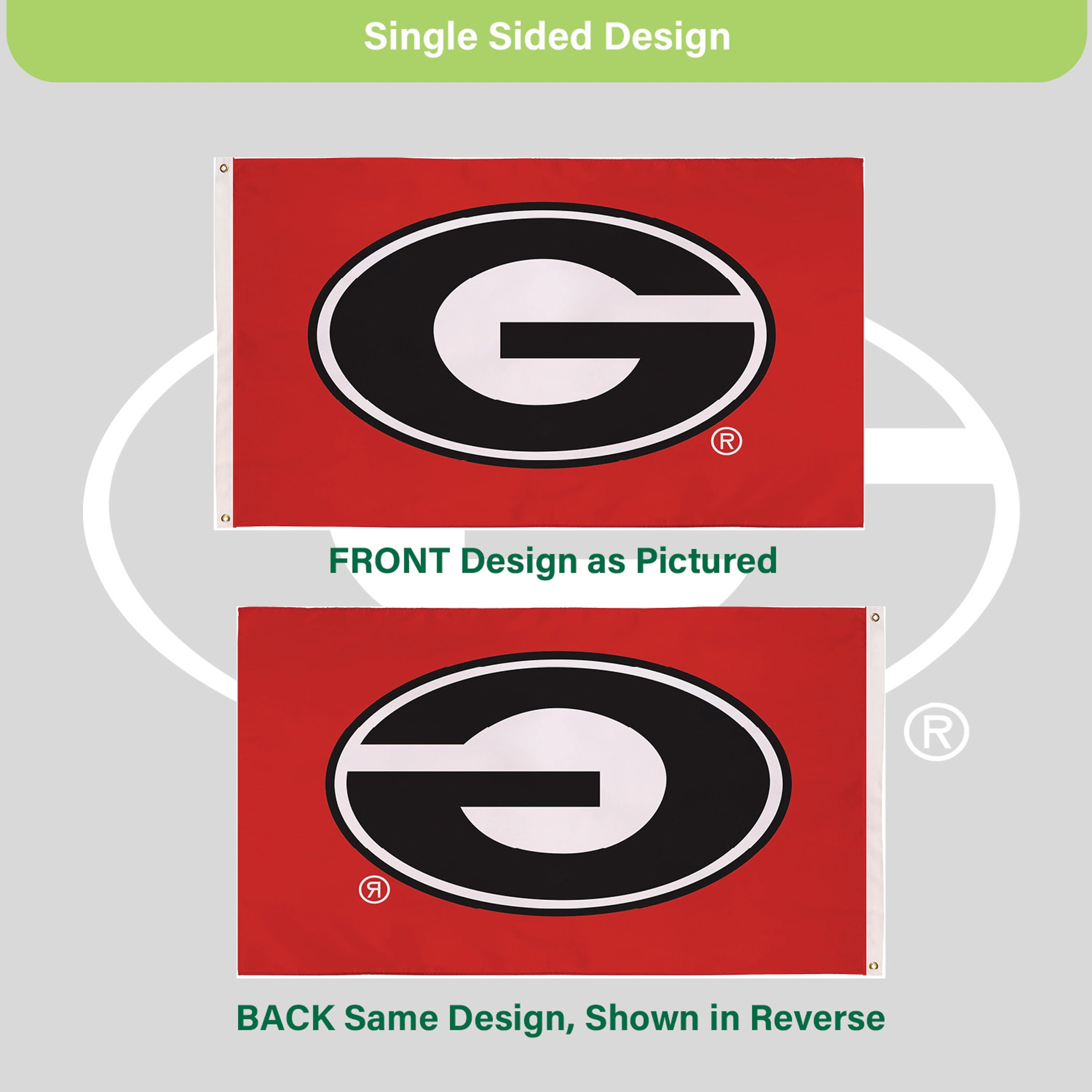University of Georgia Single Sided Estate Flag with 2 Grommets, 3'x5' - Sports Gifts, Sports Memorabilia, Sports Collectibles, Fan Shop