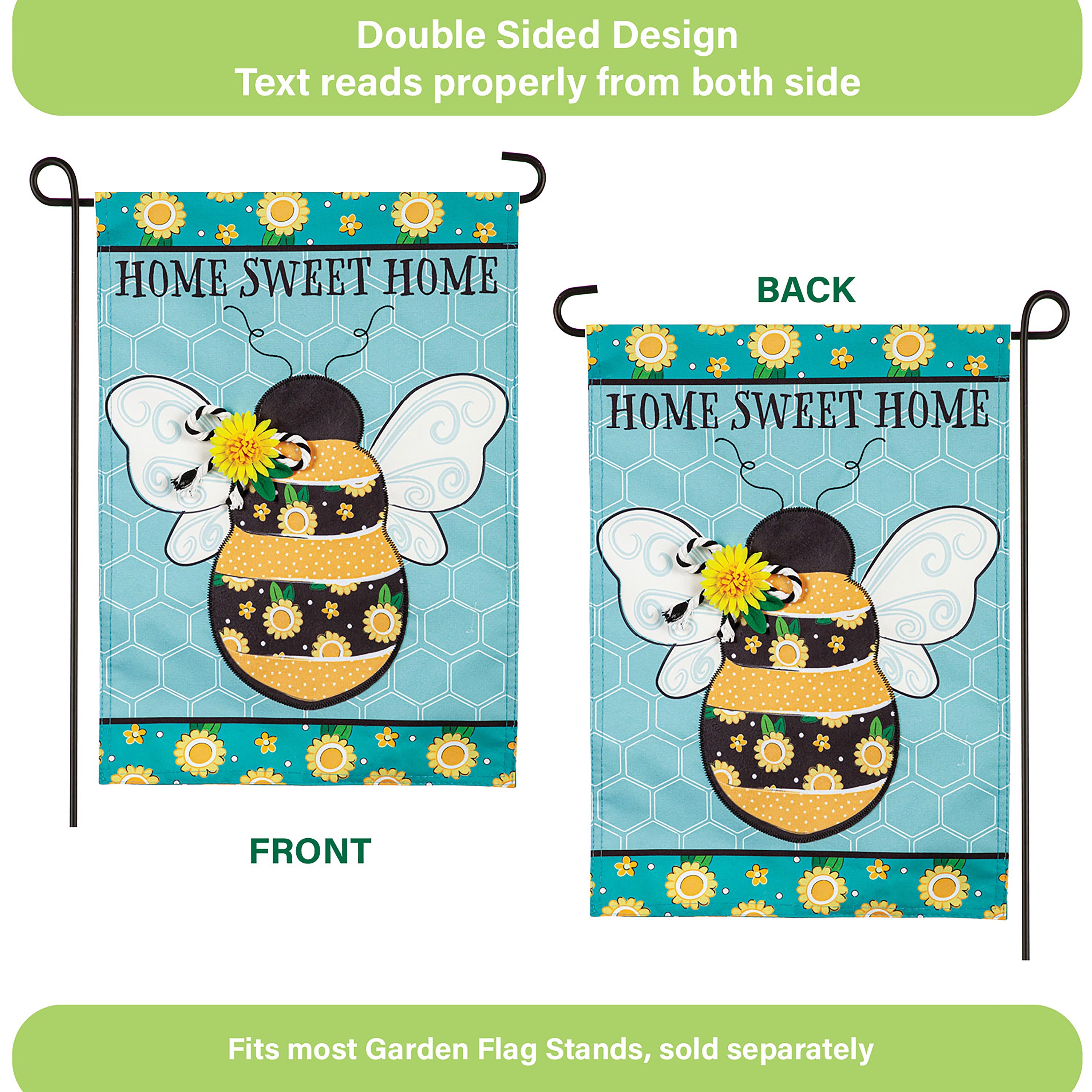 Home Sweet Home Bee Linen Garden Flag - Sports Collectibles, Sports Memorabilia, Sports Fan Shop, Sports Gifts