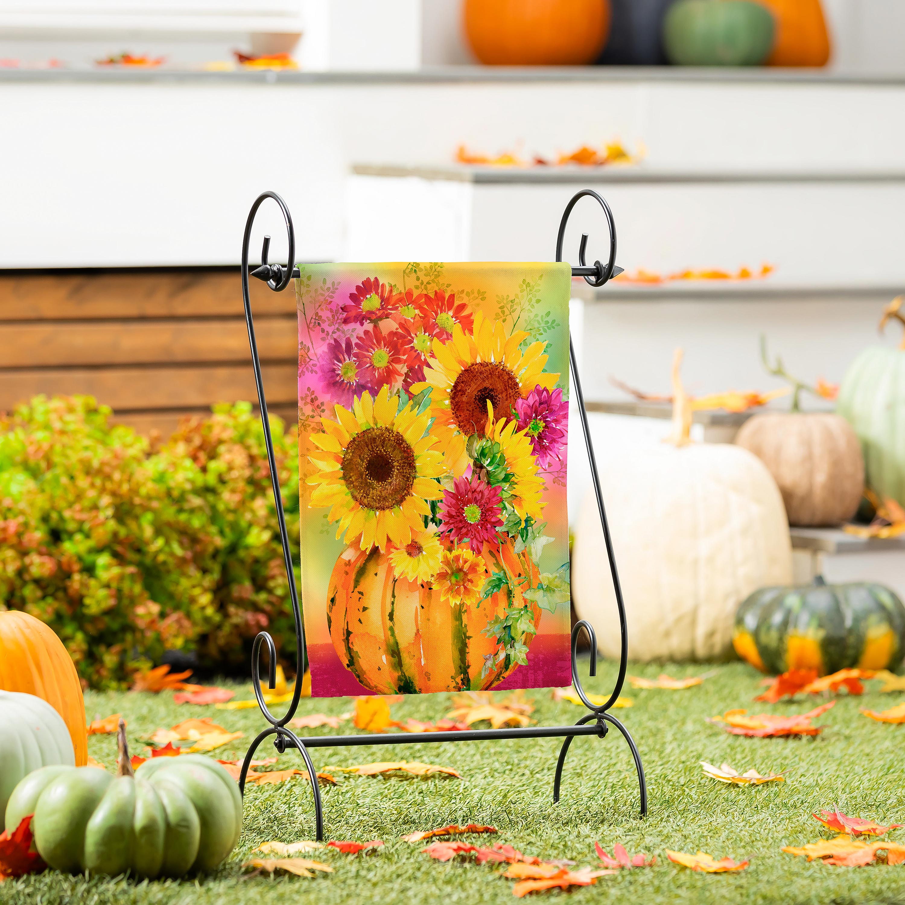 Pumpkin Floral Watercolor Burlap Garden Flag - Sports Collectibles, Sports Memorabilia, Sports Fan Shop, Sports Gifts