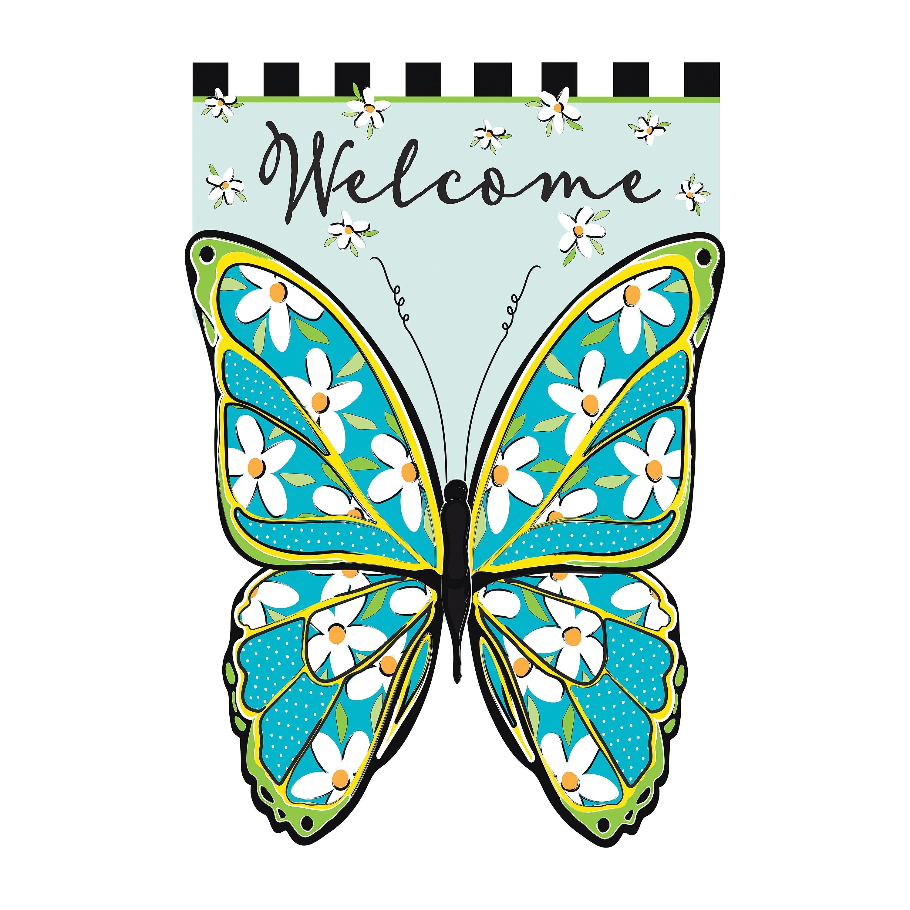 Floral Butterfly Welcome Applique House Flag - Sports Collectibles, Sports Memorabilia, Sports Fan Shop, Sports Gifts
