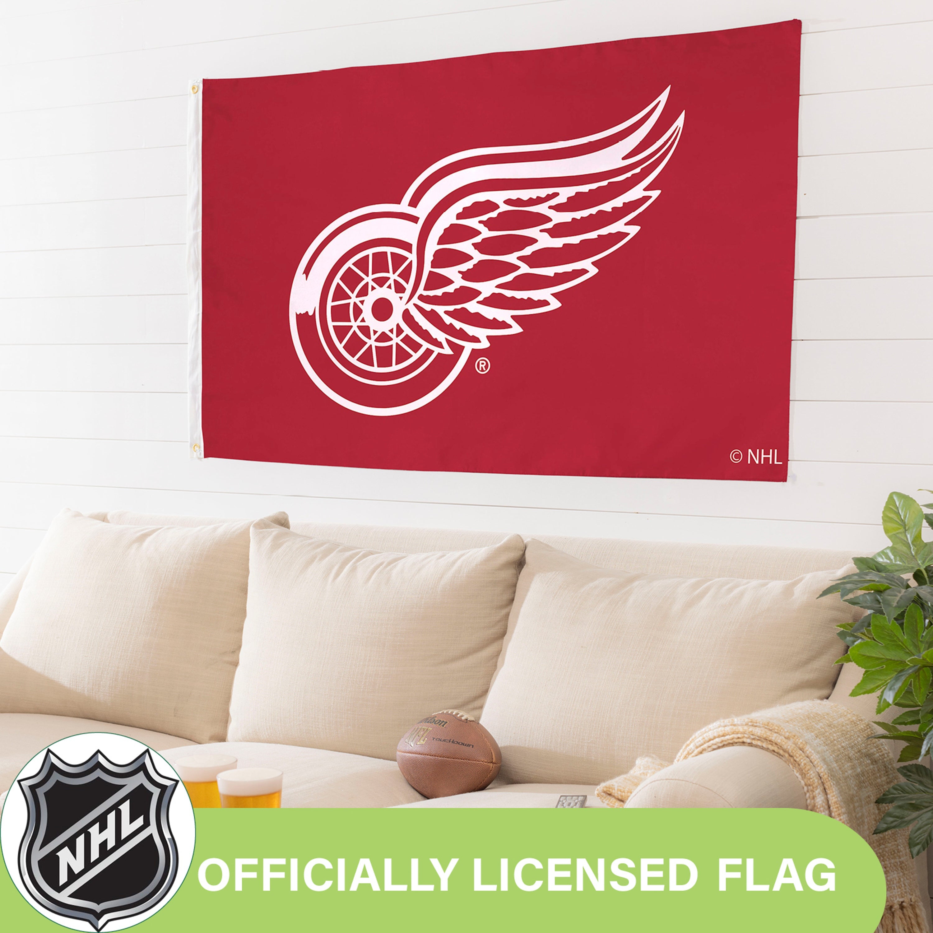 Detroit Red Wings Single Sided Estate Flag with 2 Grommets, 3'x5' - Sports Gifts, Sports Memorabilia, Sports Collectibles, Fan Shop