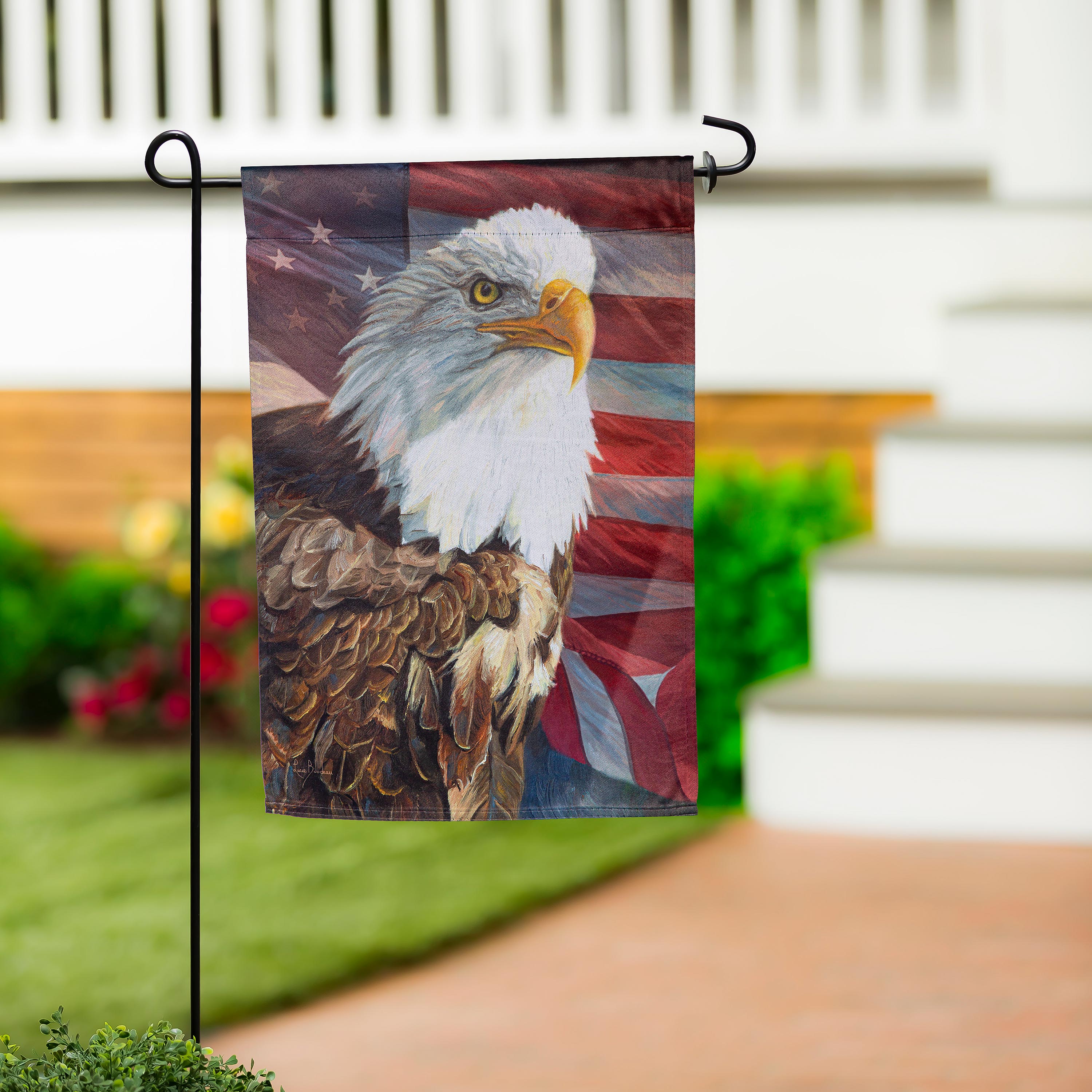 Portrait of An Eagle with American Flag Suede Garden Flag - Sports Collectibles, Sports Memorabilia, Sports Fan Shop, Sports Gifts