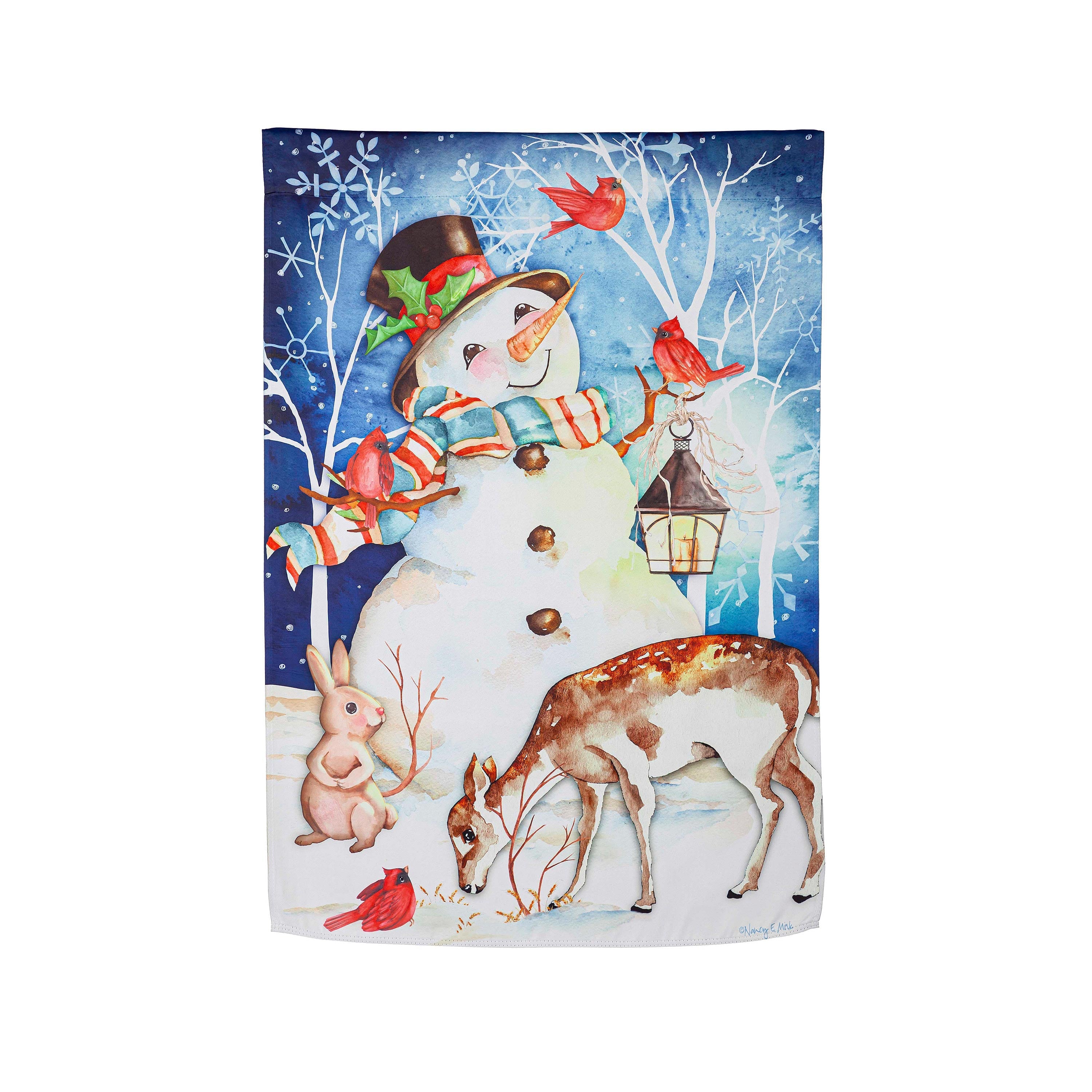 Sweet Snowman and Friends Suede House Flag - Sports Gifts, Sports Memorabilia, Sports Collectibles, Fan Shop