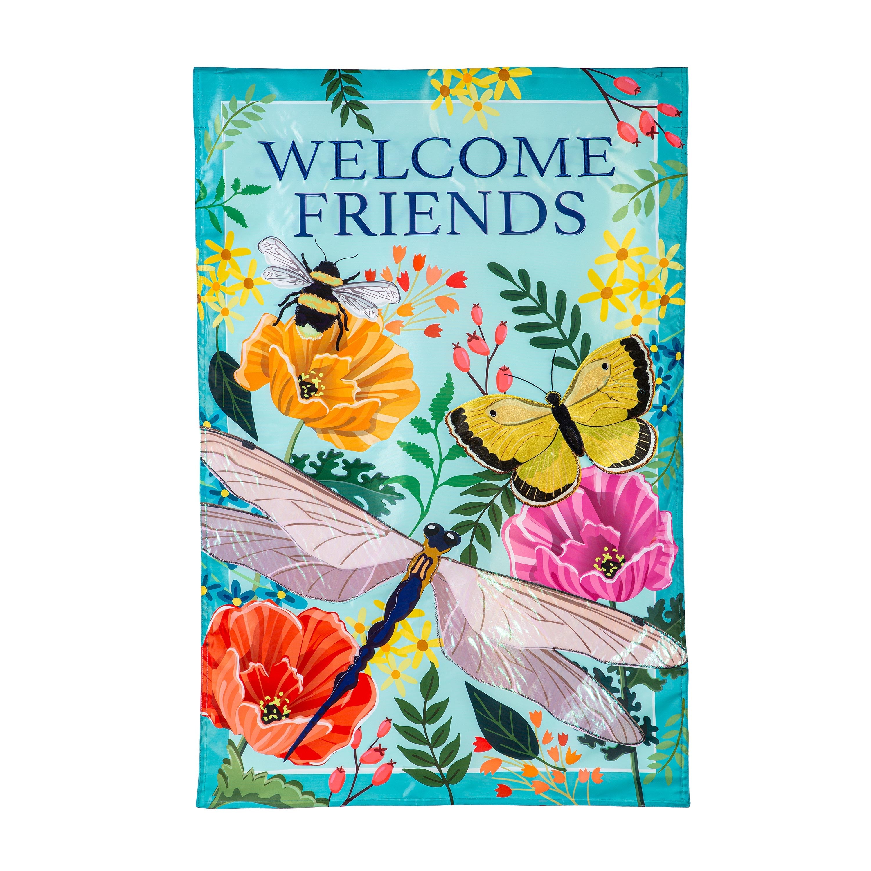Greenhouse Garden Welcome Friends Applique House Flag - Sports Gifts, Sports Memorabilia, Sports Collectibles, Fan Shop