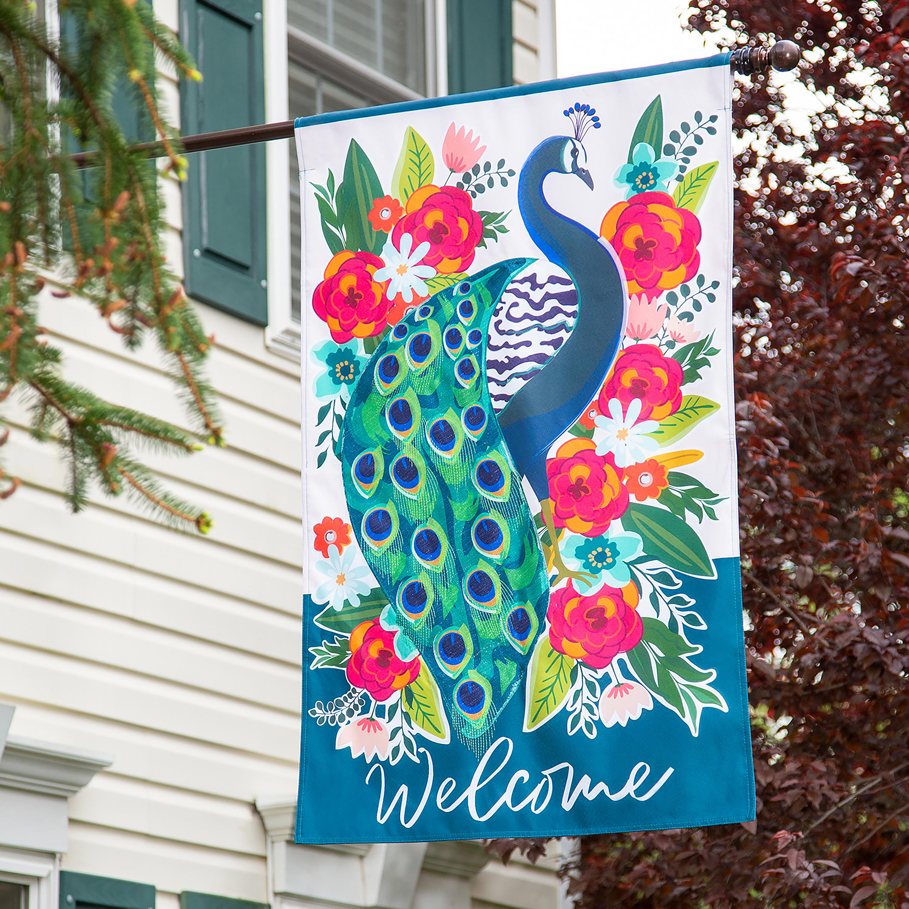 Floral Peacock House Linen Flag - Sports Collectibles, Sports Memorabilia, Sports Fan Shop, Sports Gifts