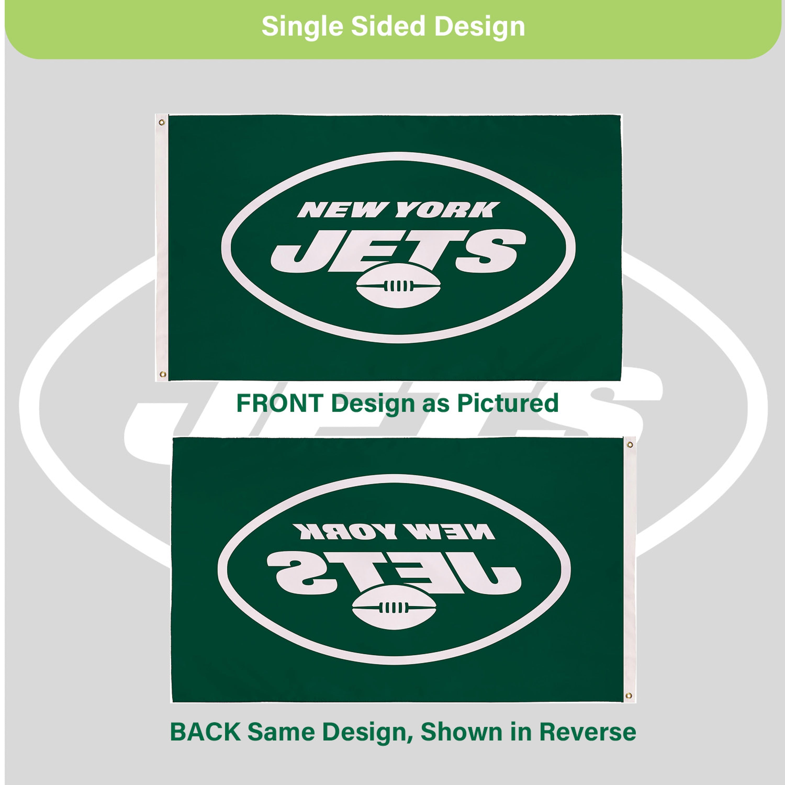 3'x5' Single Sided Flag w/ 2 Grommets, New York Jets - Sports Gifts, Sports Memorabilia, Sports Collectibles, Fan Shop