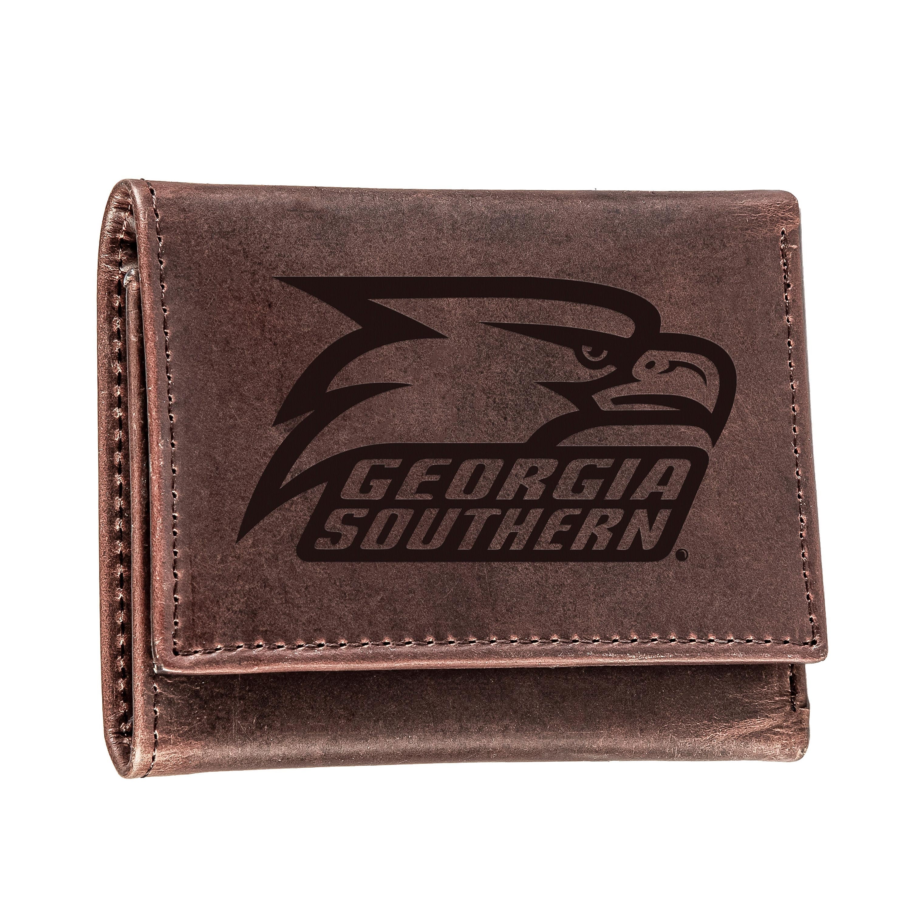 Georgia Southern University, Tri-Fold Wallet, Brown, CH, 100% Genuine Leather - Sports Collectibles, Sports Memorabilia, Sports Fan Shop, Sports Gifts