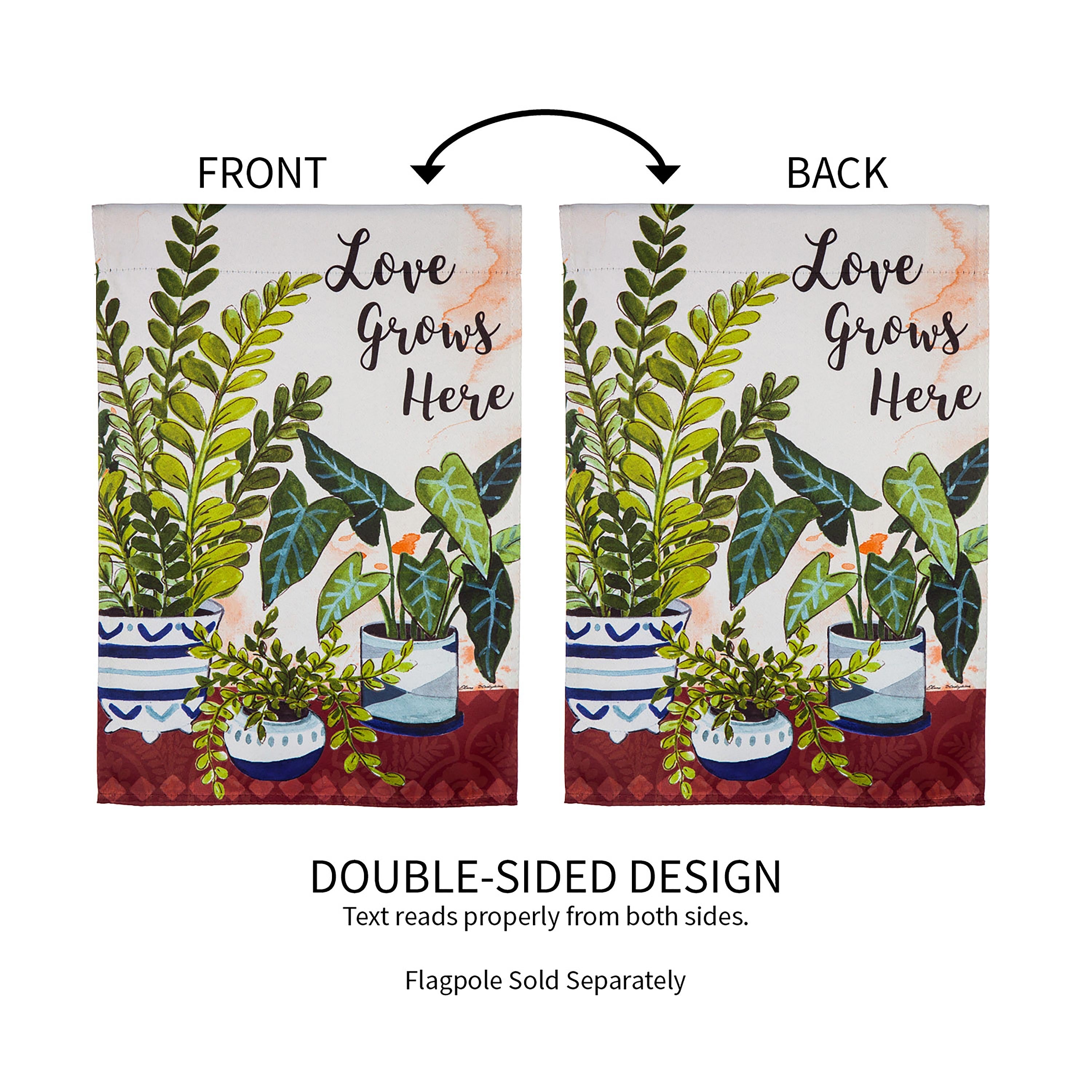 Love Grows Here Houseplants Garden Suede Flag - Sports Collectibles, Sports Memorabilia, Sports Fan Shop, Sports Gifts