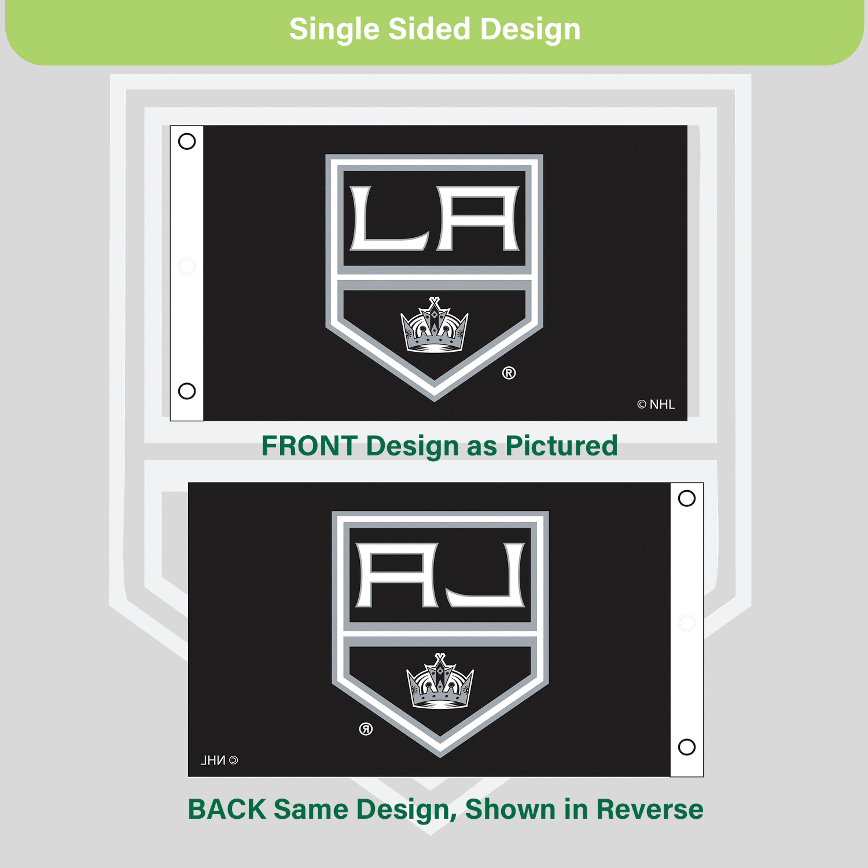 Los Angeles Kings Single Sided Flag w/ 2 Grommets, 3'x5' - Sports Gifts, Sports Memorabilia, Sports Collectibles, Fan Shop