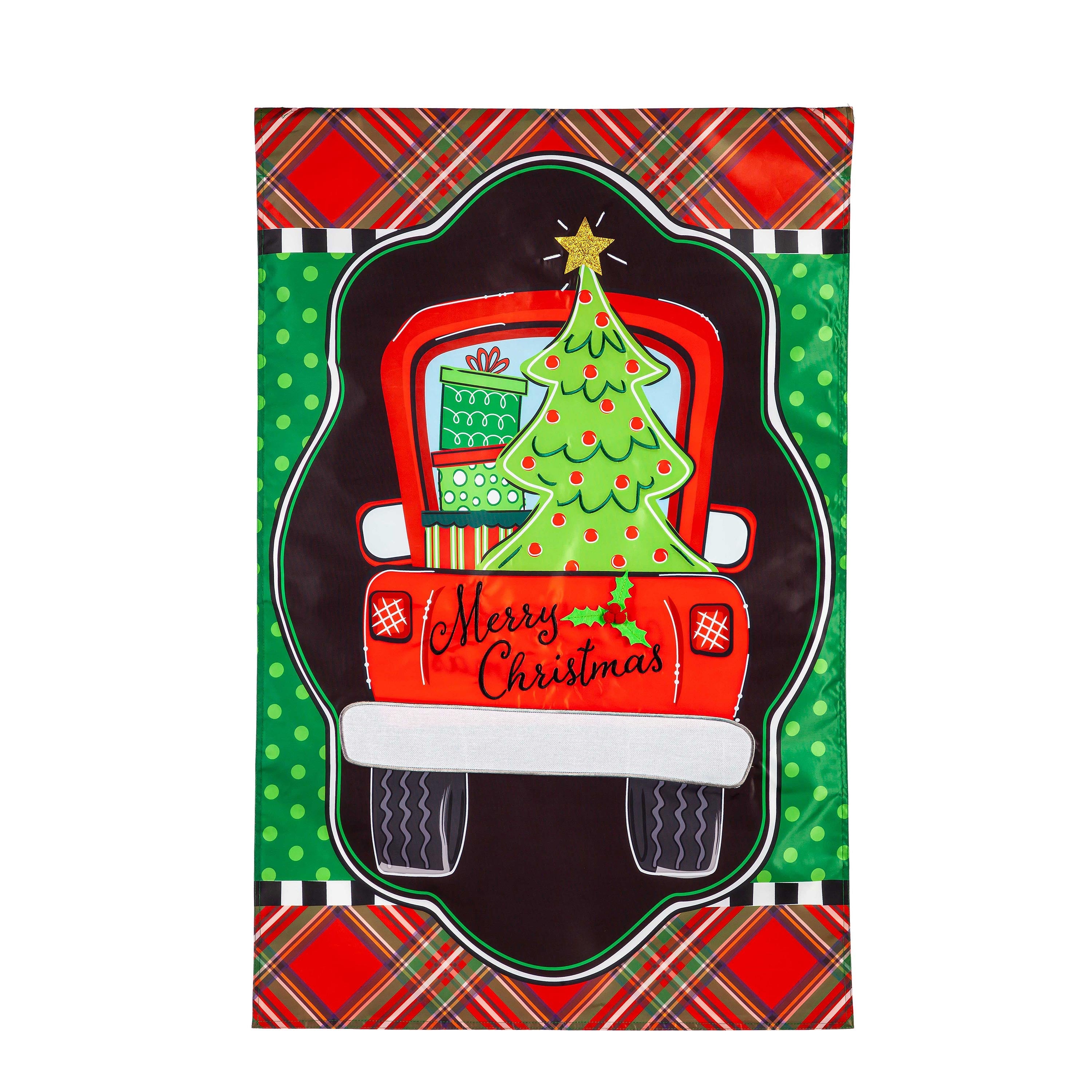 Patterned Christmas Truck Applique House Flag - Sports Gifts, Sports Memorabilia, Sports Collectibles, Fan Shop