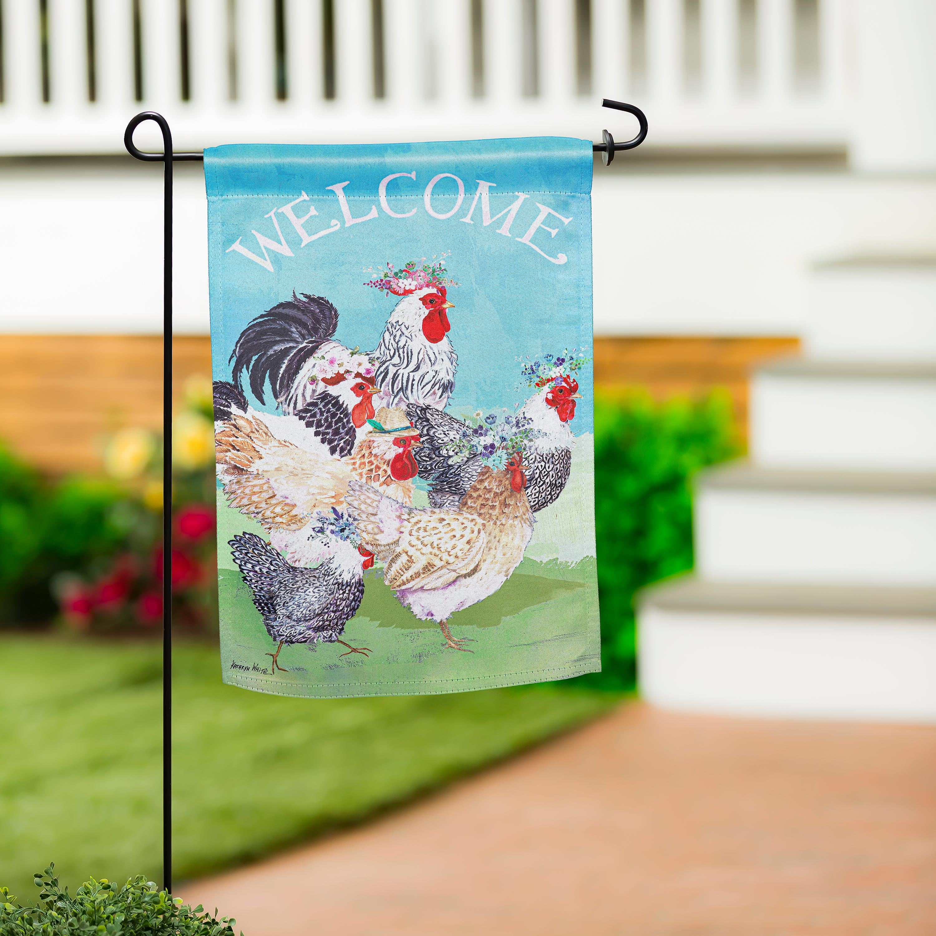 Floral Chickens Suede Garden Flag - Sports Collectibles, Sports Memorabilia, Sports Fan Shop, Sports Gifts