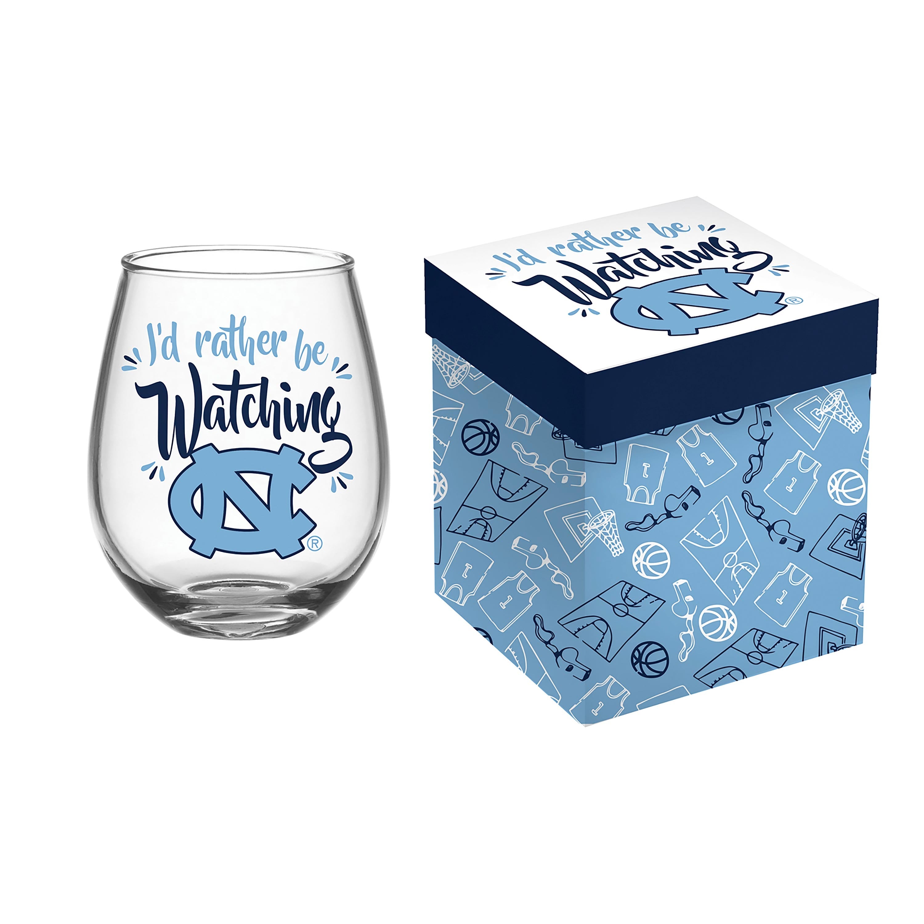 University of North Carolina, 17oz Boxed Stemless Glass - Sports Collectibles, Sports Memorabilia, Sports Fan Shop, Sports Gifts
