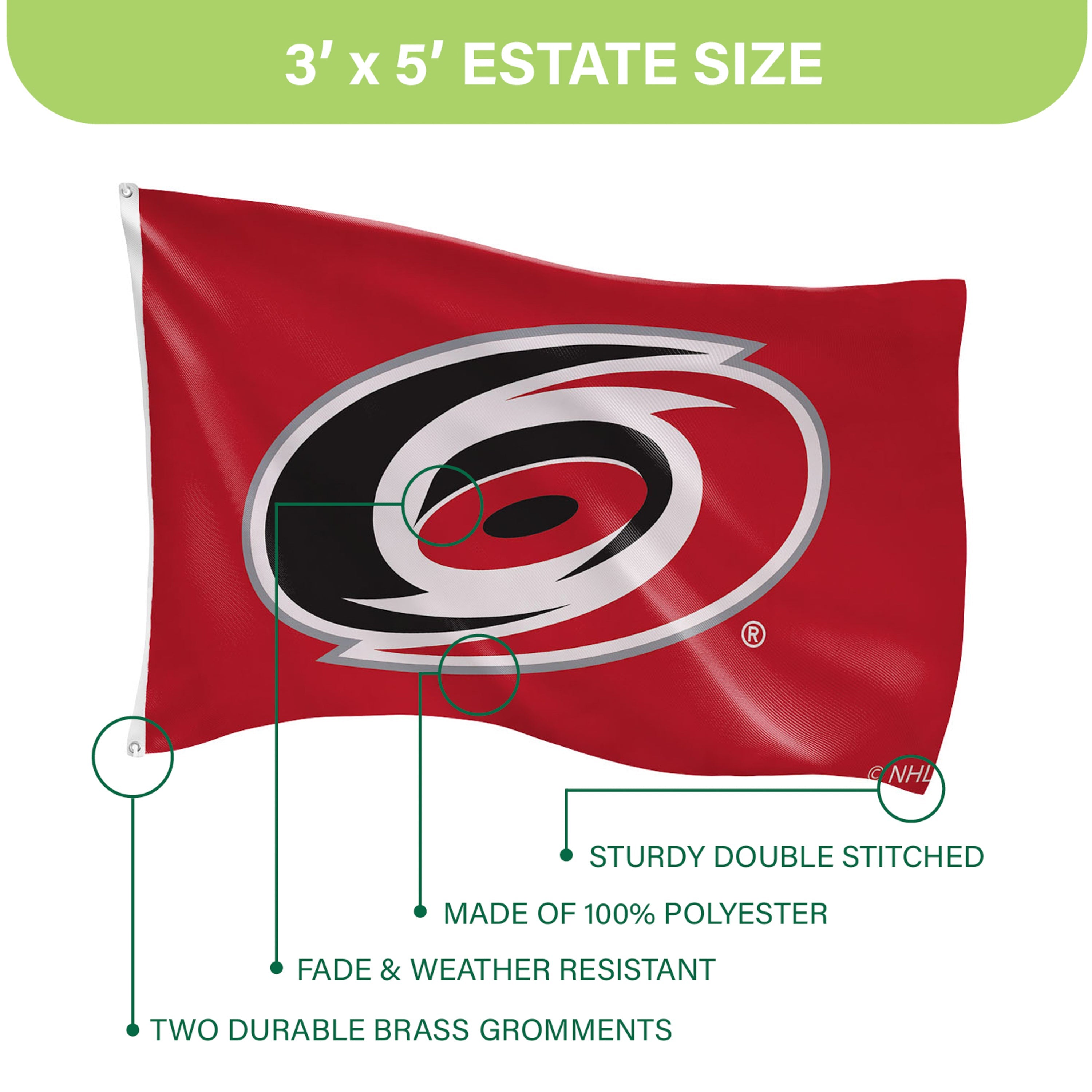 3'x5' Single Sided Flag w/ 2 Grommets, Carolina Hurricanes - Sports Gifts, Sports Memorabilia, Sports Collectibles, Fan Shop