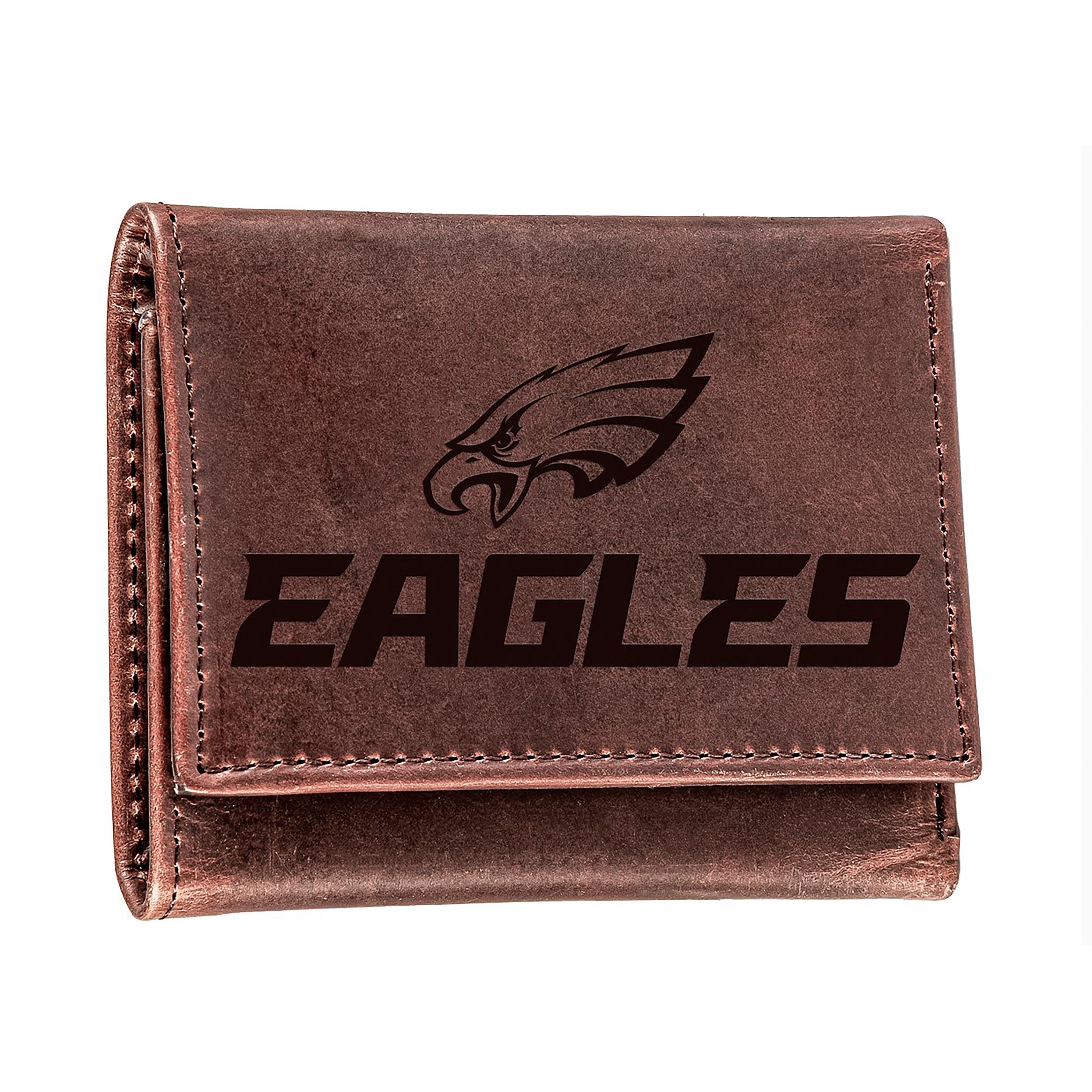 Philadelphia Eagles, Tri-Fold Wallet, Brown, CH, 100% Genuine Leather - Sports Collectibles, Sports Memorabilia, Sports Fan Shop, Sports Gifts
