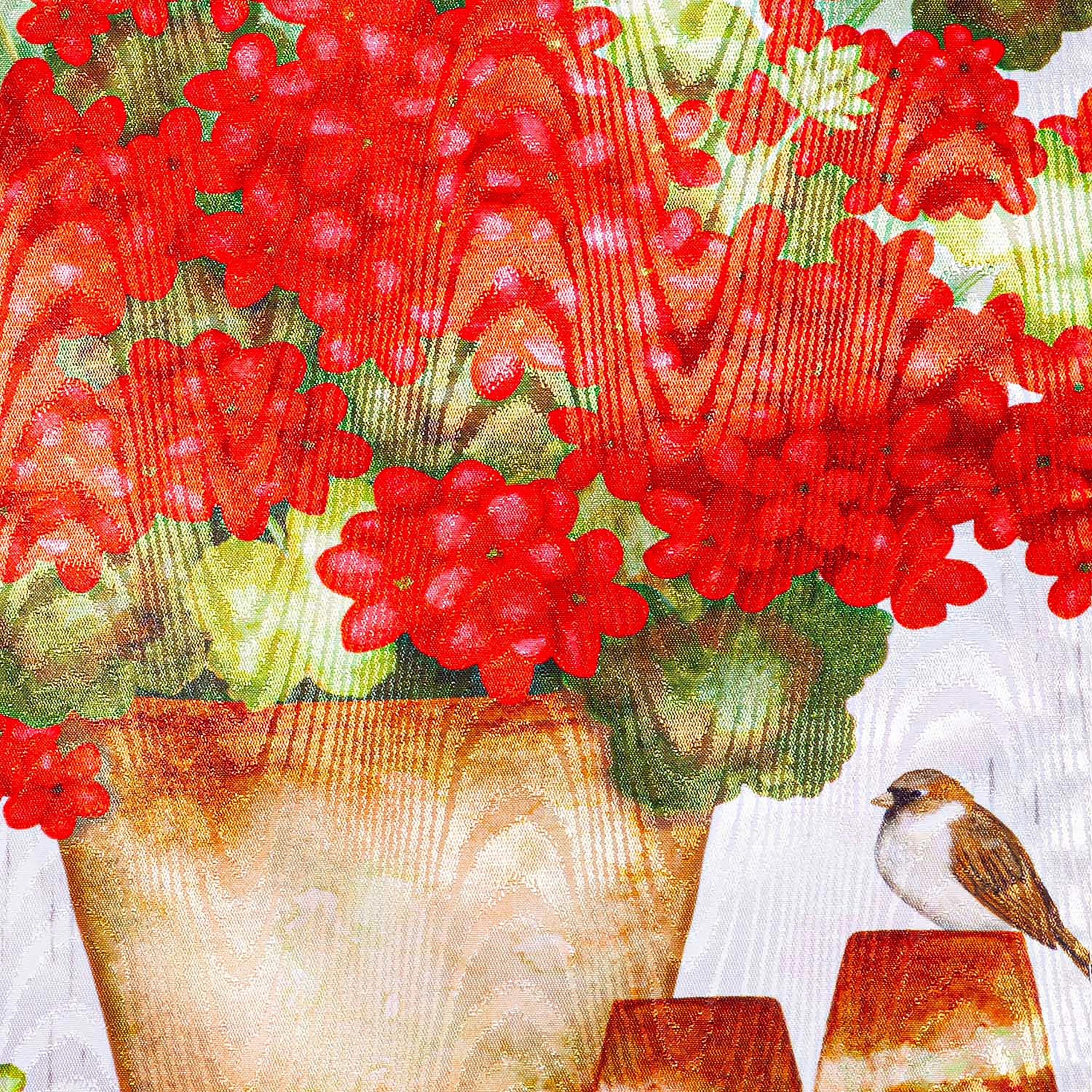 Red Geraniums Moire House Flag - Sports Collectibles, Sports Memorabilia, Sports Fan Shop, Sports Gifts