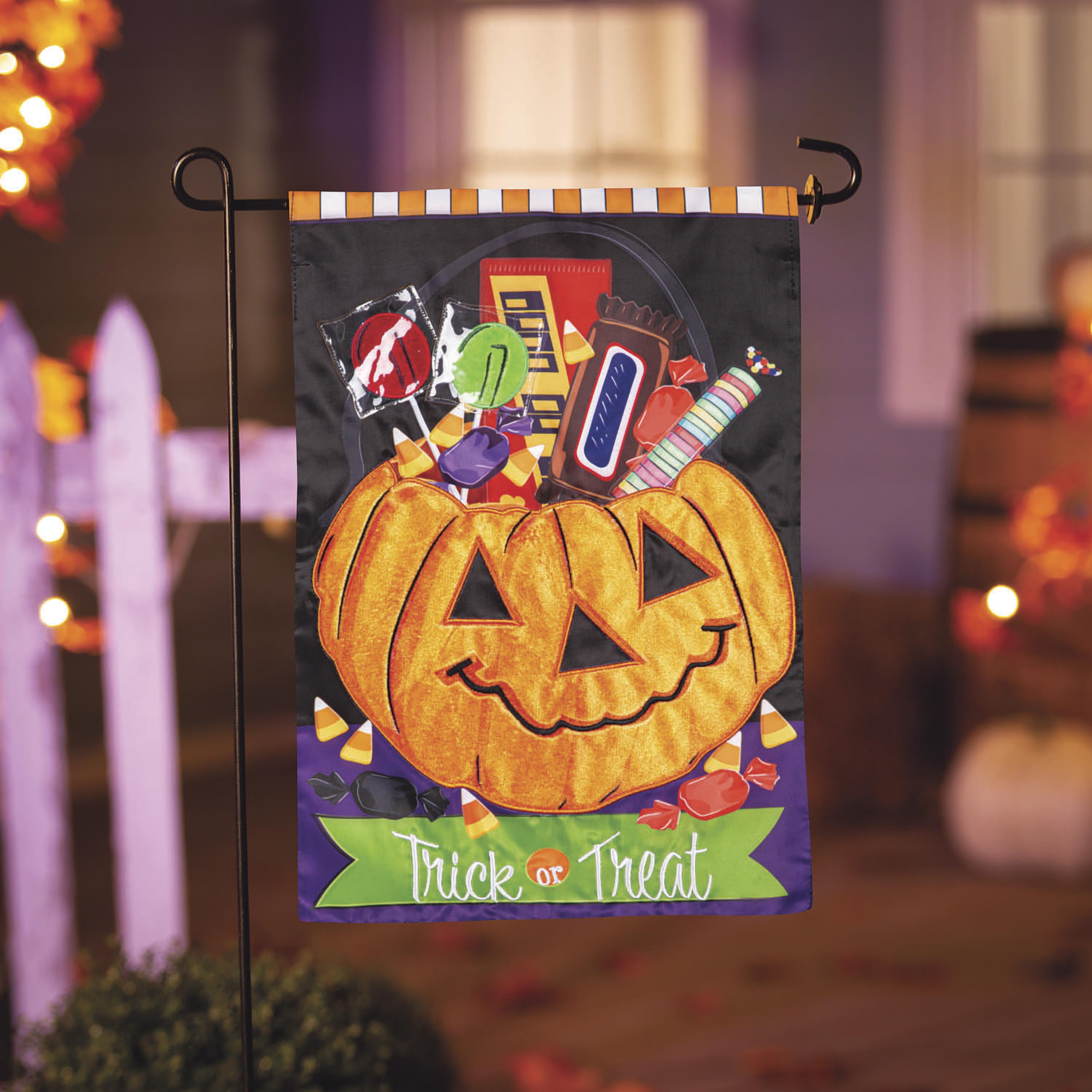 Trick or Treat Halloween Jack O'Lantern Pumpkin Bucket Applique Garden Flag - Sports Collectibles, Sports Memorabilia, Sports Fan Shop, Sports Gifts