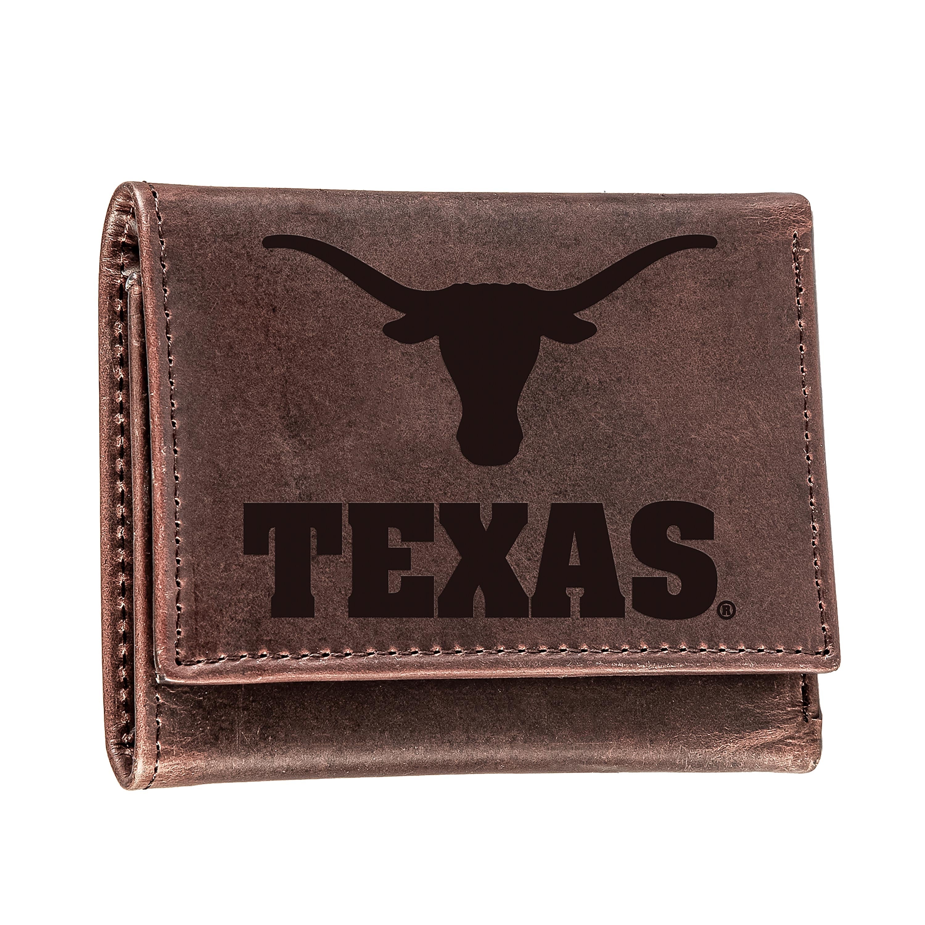 University of Texas, Tri-Fold Wallet, Brown, CH, 100% Genuine Leather - Sports Collectibles, Sports Memorabilia, Sports Fan Shop, Sports Gifts