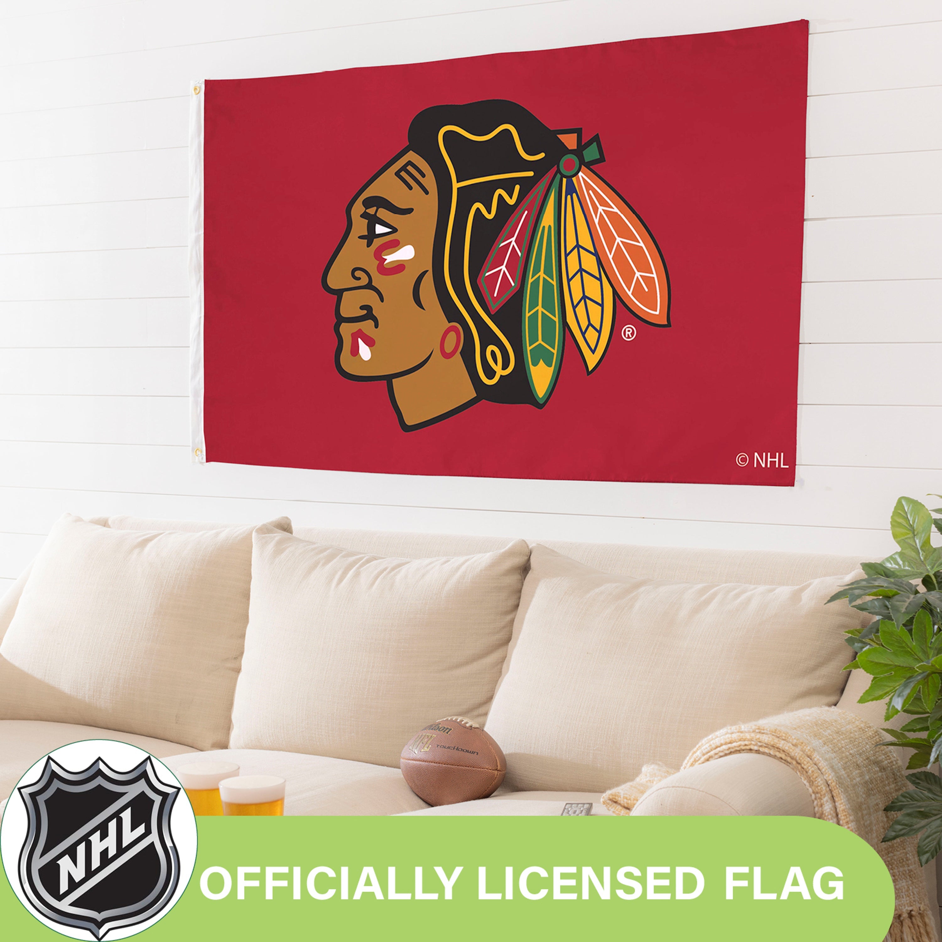 Chicago Blackhawks Single Sided Estate Flag with 2 Grommets, 3'x5' - Sports Gifts, Sports Memorabilia, Sports Collectibles, Fan Shop