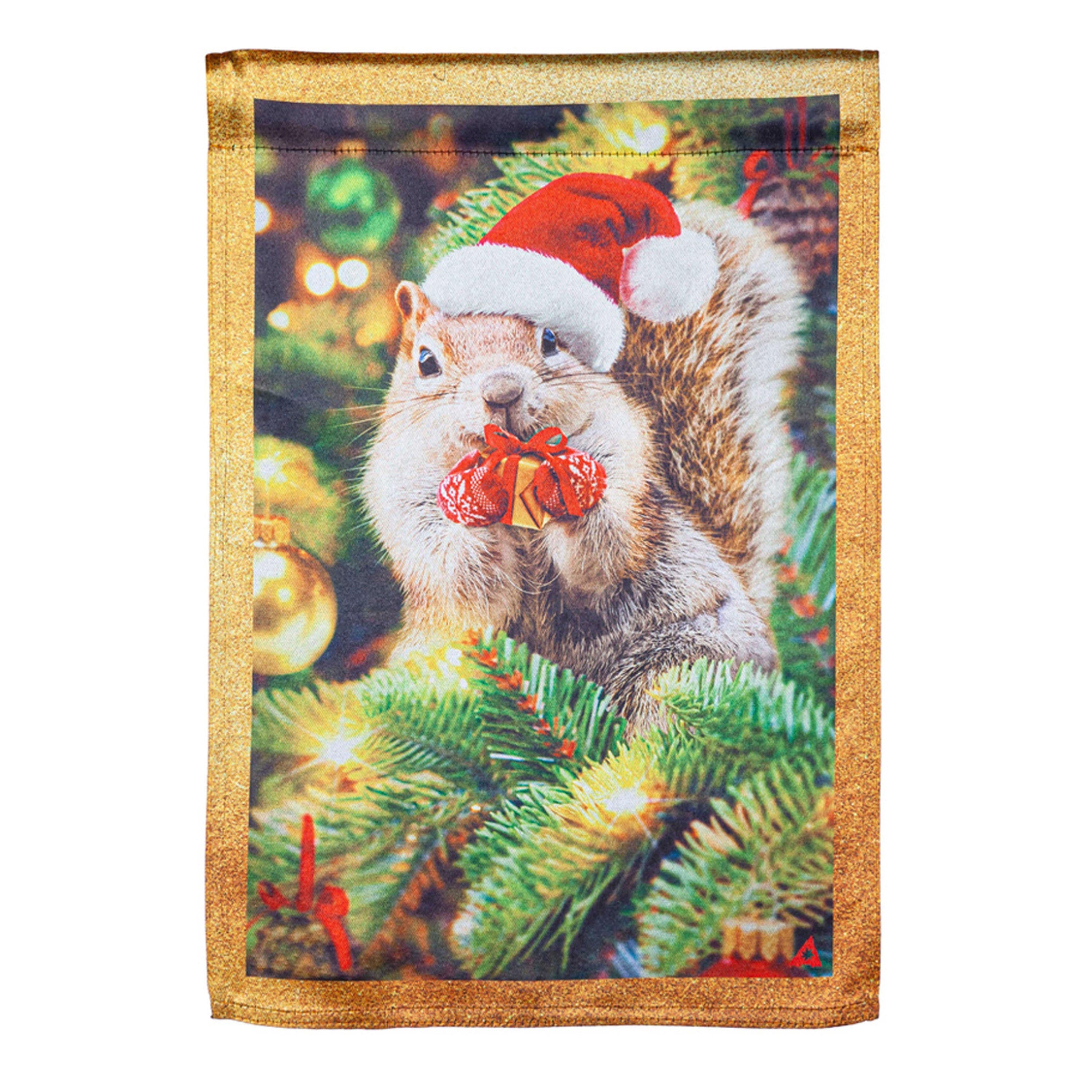 Santa Squirrel Lustre House Flag - Sports Collectibles, Sports Memorabilia, Sports Fan Shop, Sports Gifts