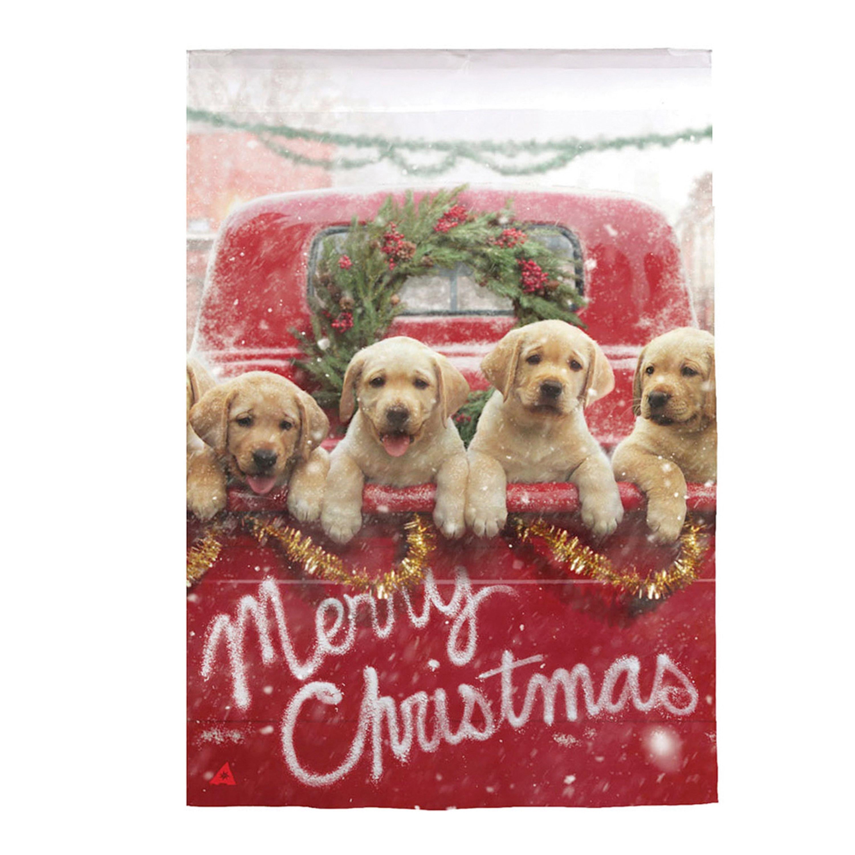 Red Truck with Puppies Suede House Flag - Sports Collectibles, Sports Memorabilia, Sports Fan Shop, Sports Gifts