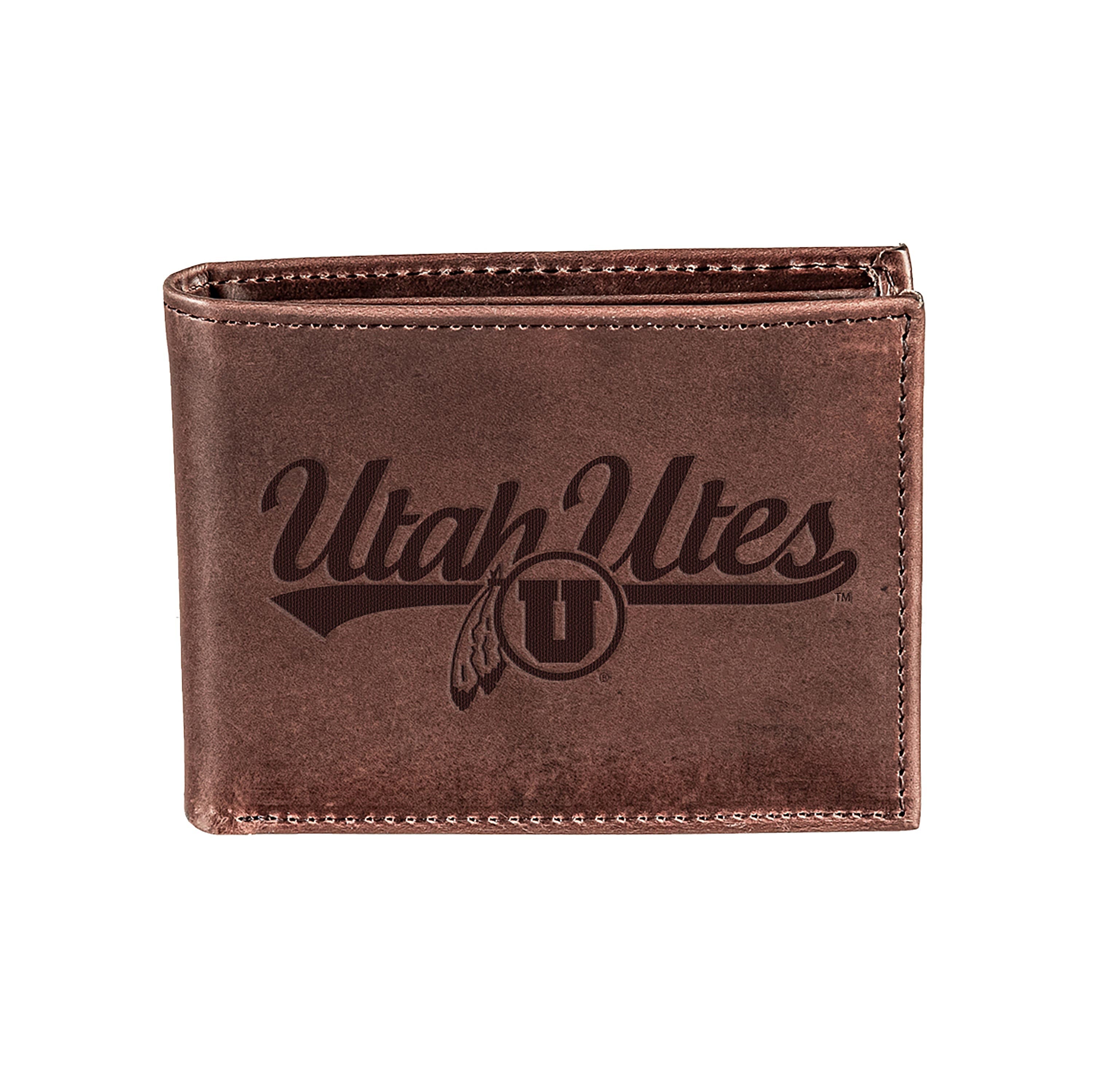 University of Utah, Bi-Fold Wallet, Brown, CH, 100% Genuine Leather - Sports Collectibles, Sports Memorabilia, Sports Fan Shop, Sports Gifts